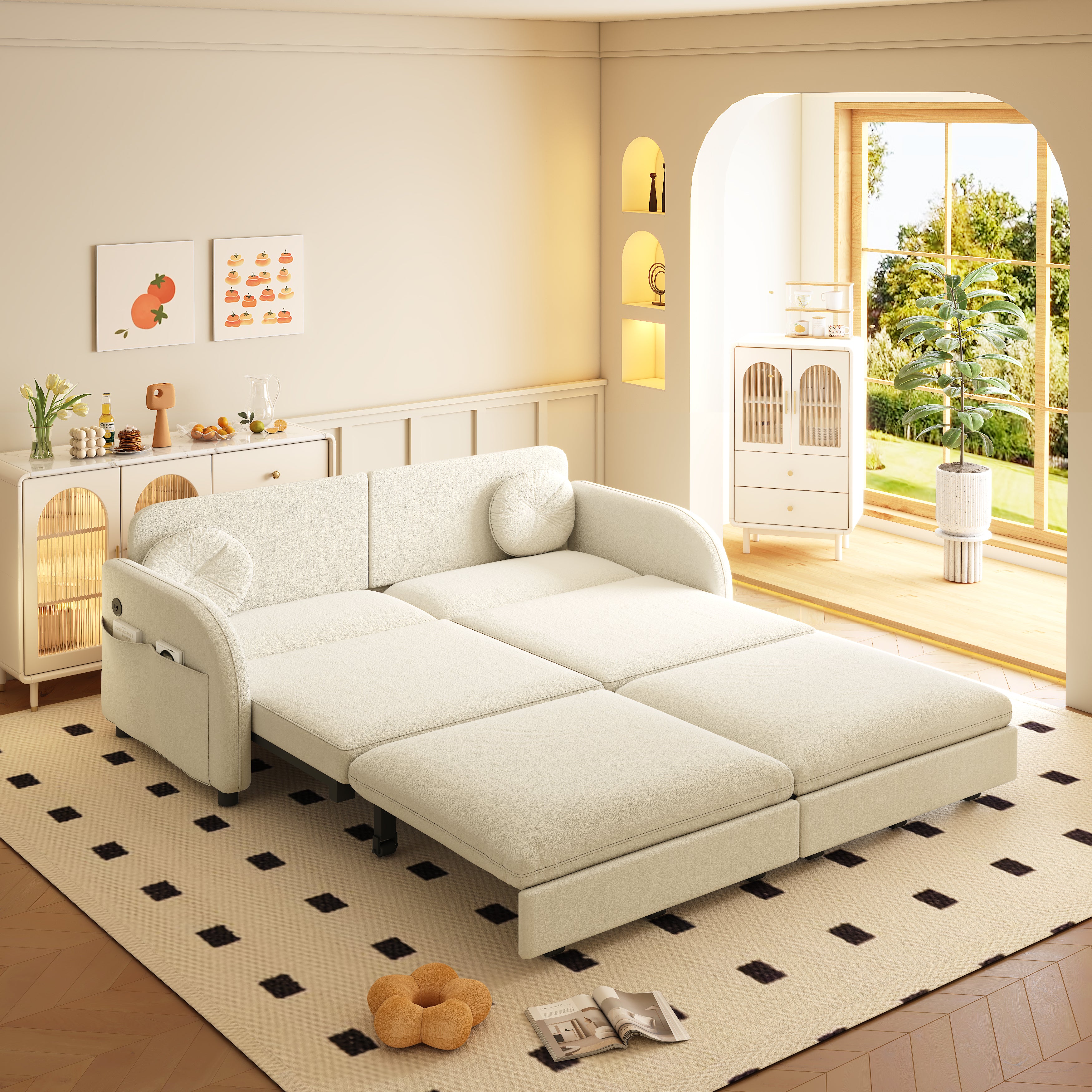 Layton 65" Upholstered Pull-Out Sleeper Sofa with Side Pocket and USB Port