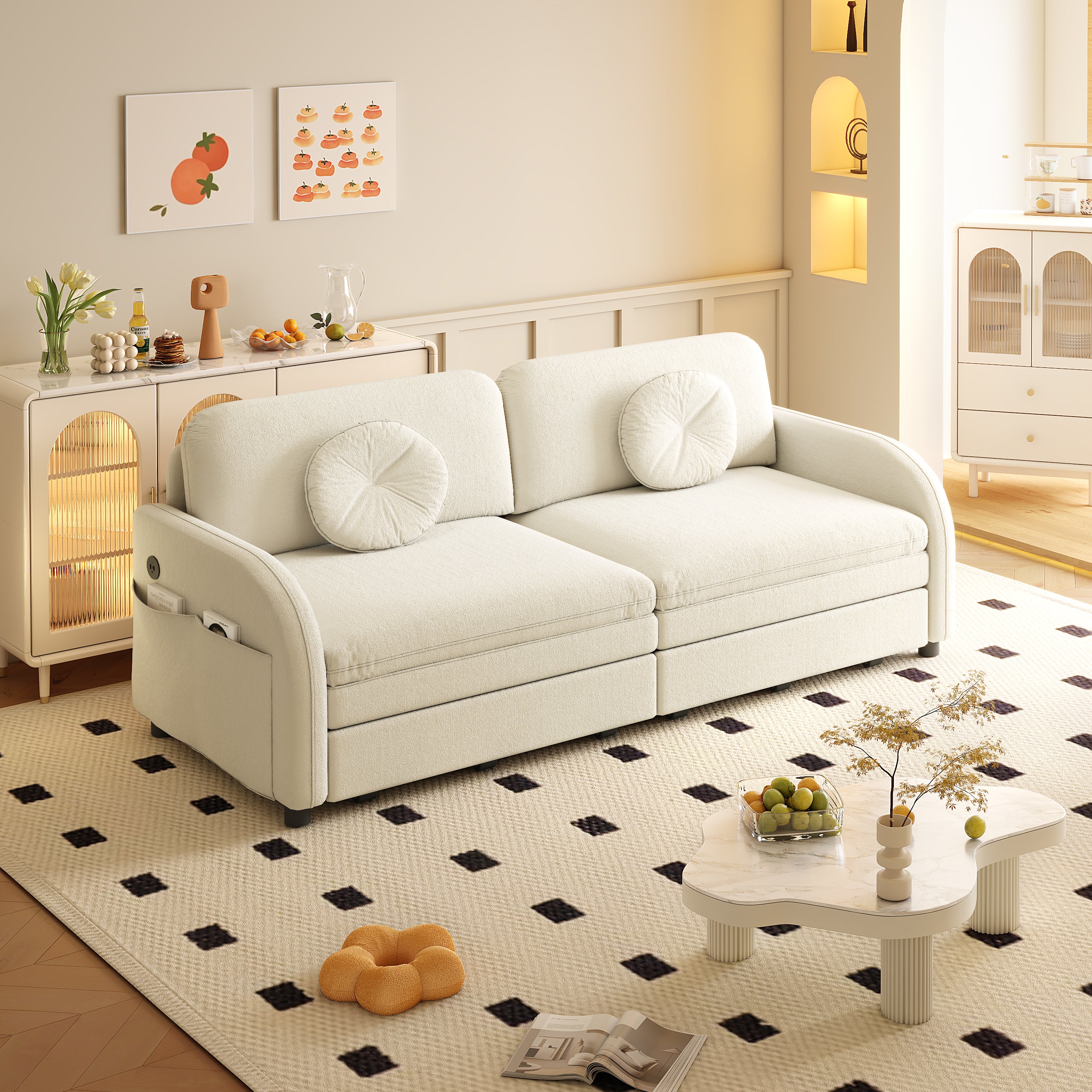 Layton 65" Upholstered Pull-Out Sleeper Sofa with Side Pocket and USB Port