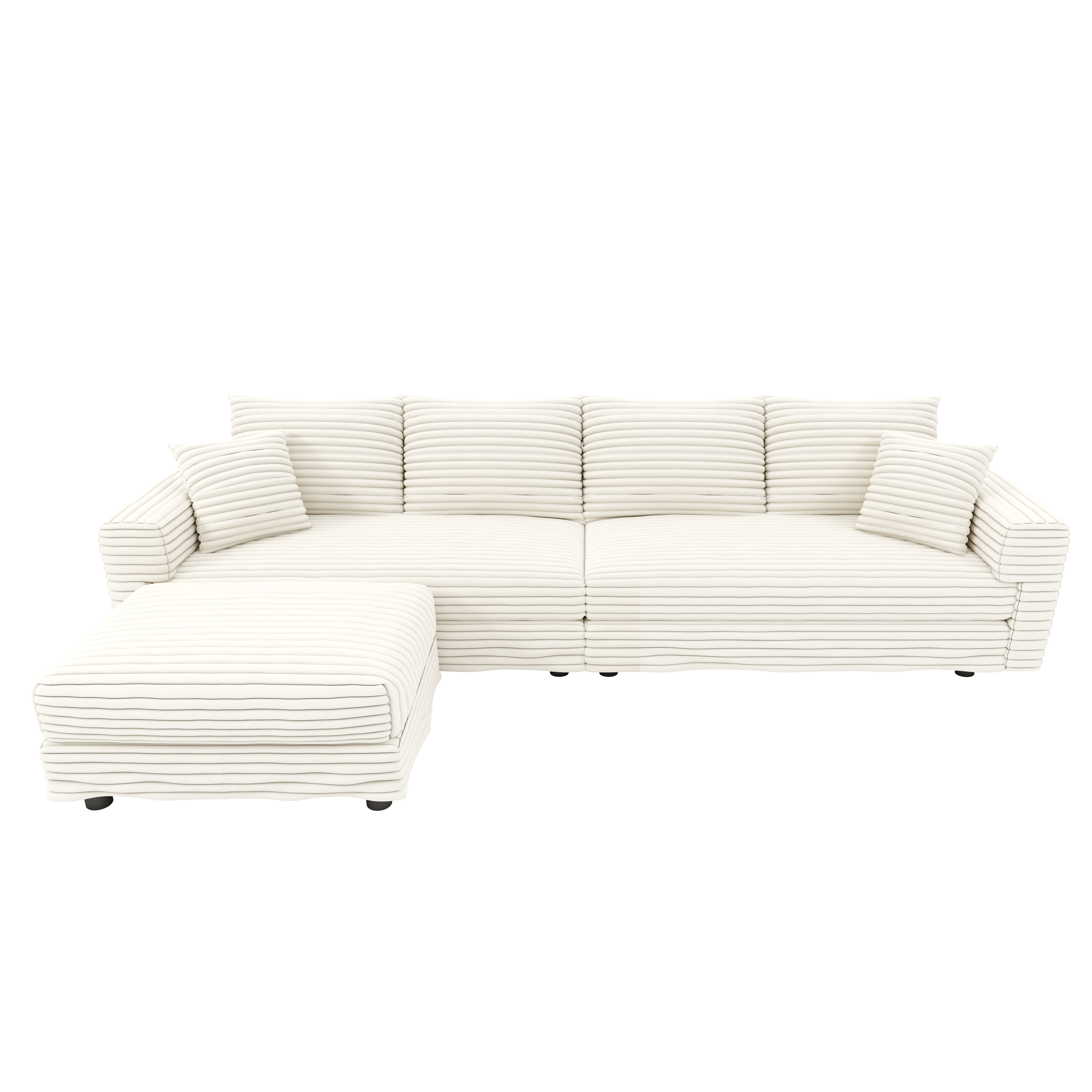 Norwalk 102" Modular Plush Corduroy L-Shaped Sectional Sofa with Movable Ottoman