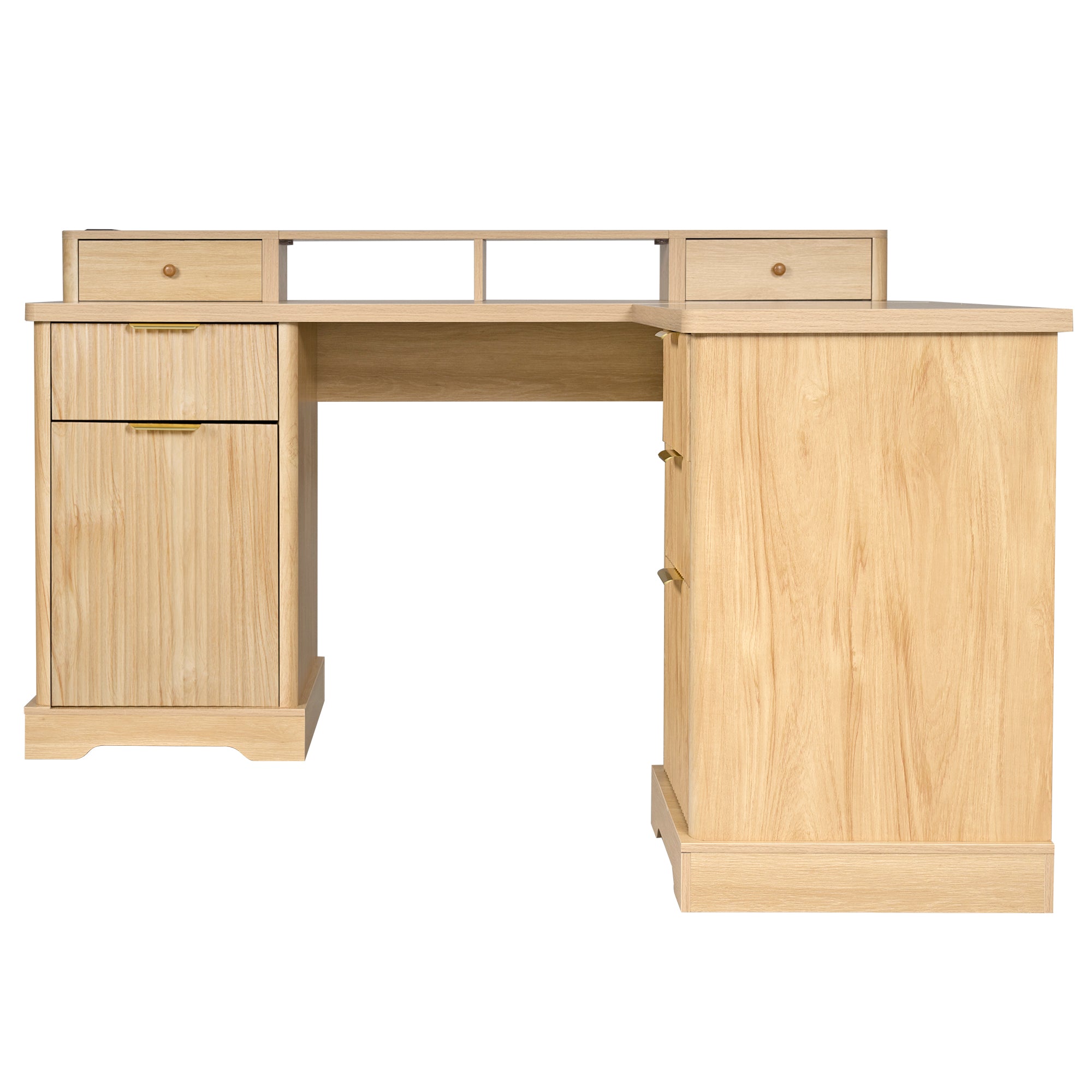 Vexon 59" Modern Fluted L-Shaped Office Desk with Storage Cabinets and Charging Station