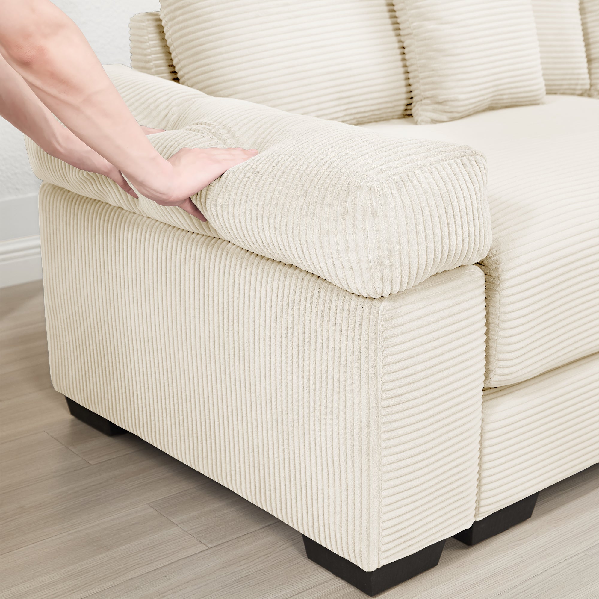 Albany 168" Modular Corduroy Oversized Cloud L-Shaped Sectional Sofa with Ottoman