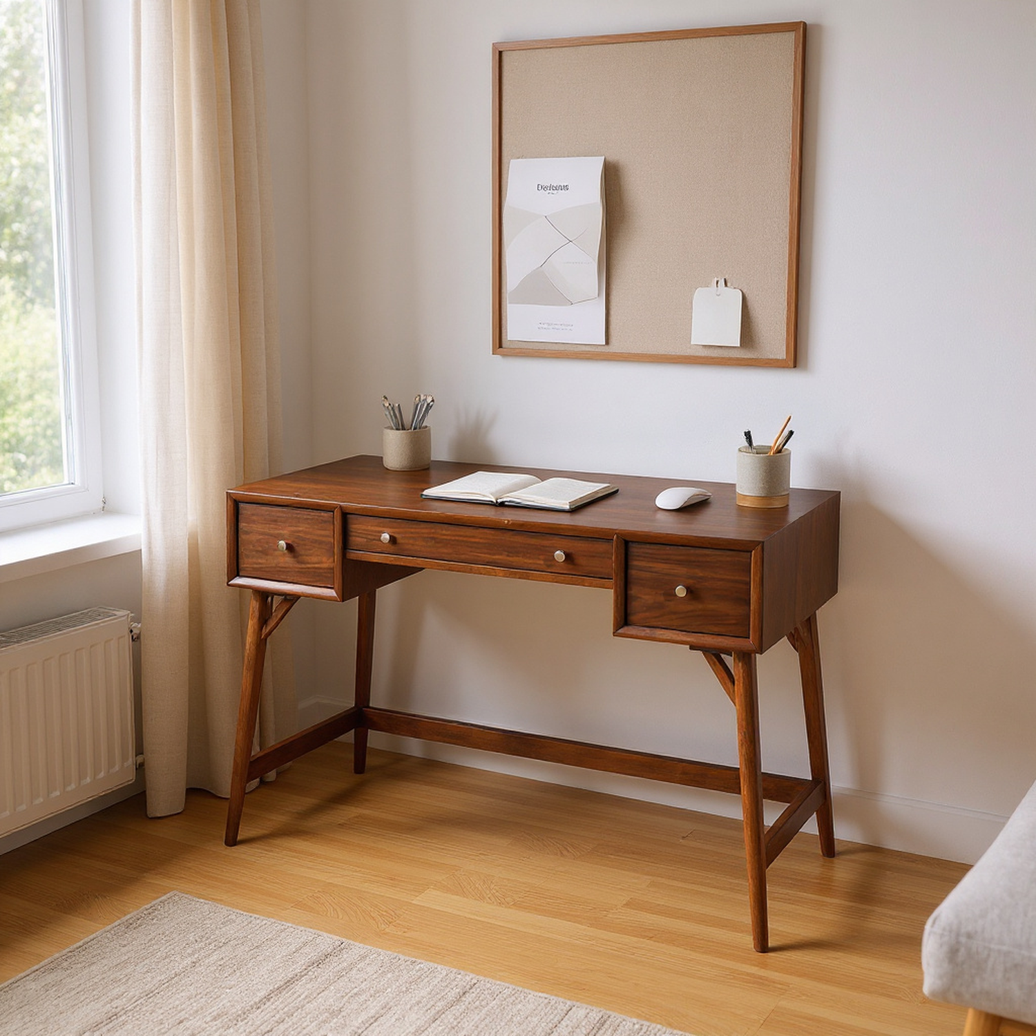 Modern Styling Counter Height Writing Desk Brown Finish Storage Drawers
