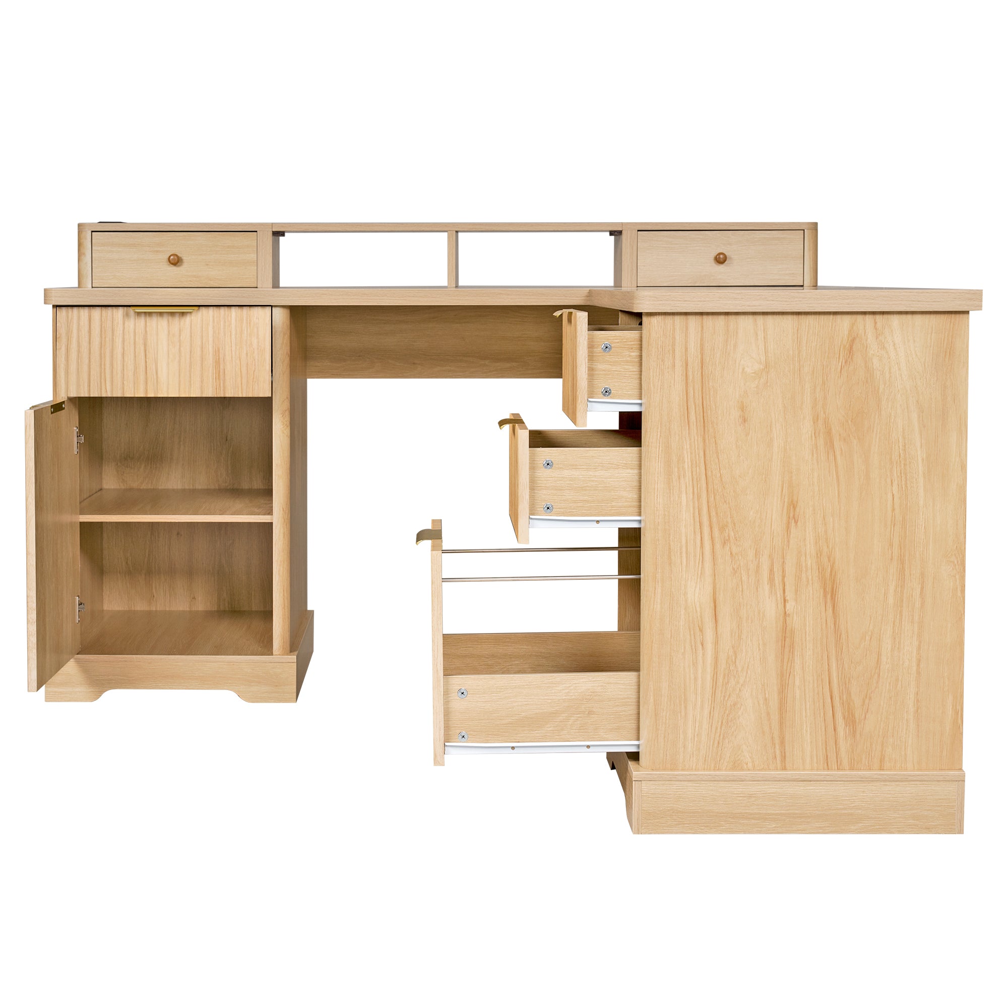 Vexon 59" Modern Fluted L-Shaped Office Desk with Storage Cabinets and Charging Station