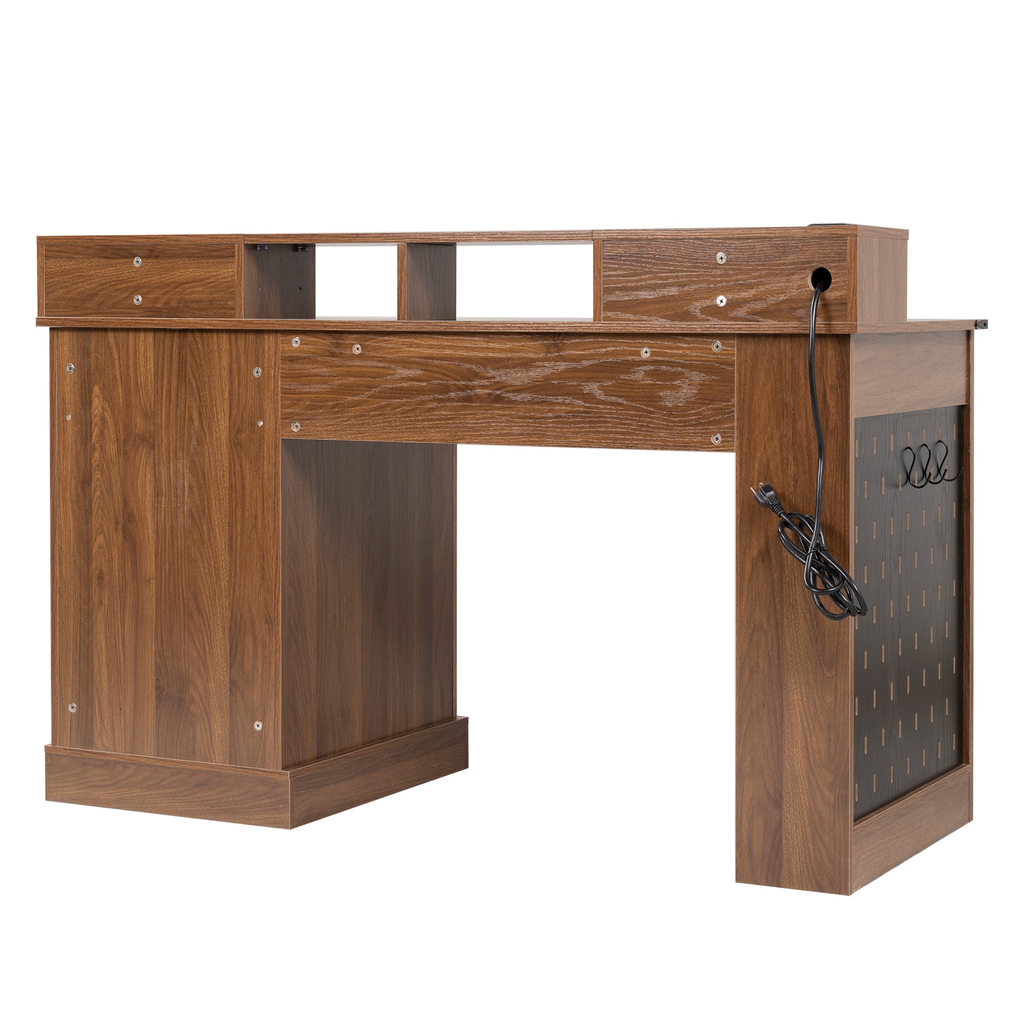 Kova 55" Farmhouse Office Desk with Storage Cabinet, Keyboard Tray and Charging Station