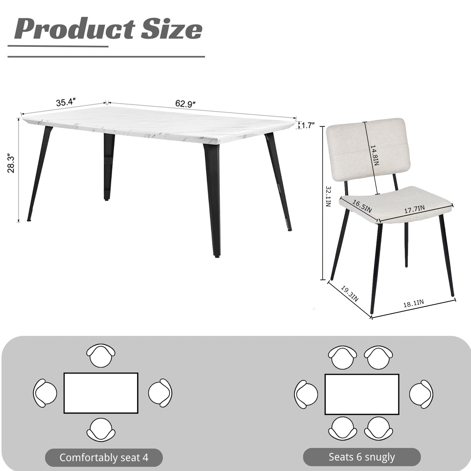 Stan 5 Piece White & Pomona Upholstered Dining Set