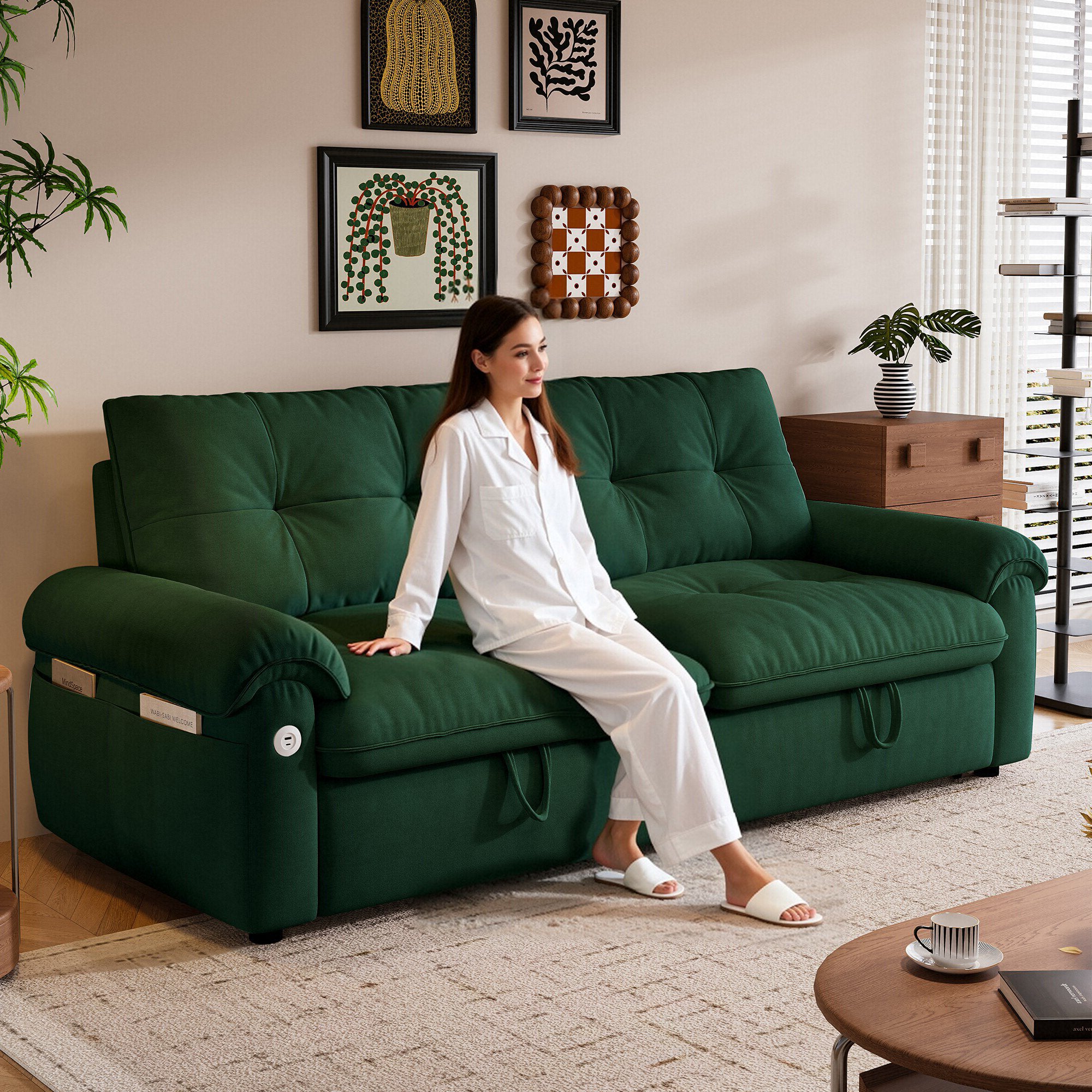 Hillcrest 77" Convertible Sofa Bed with Adjustable Backrest and Side Pockets