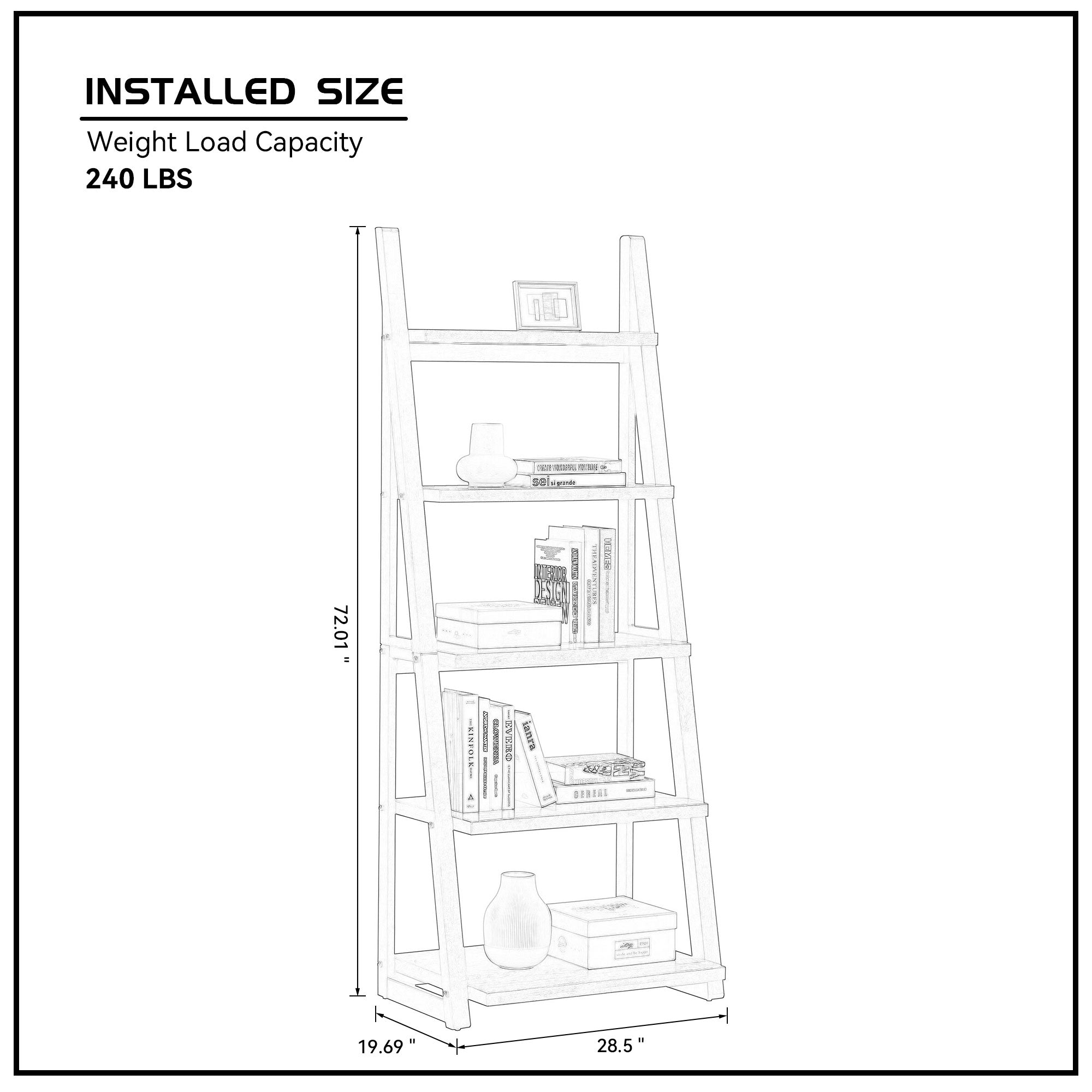 Copenhagen 5-Tier Modern Wood Ladder Bookshelf Storage Rack