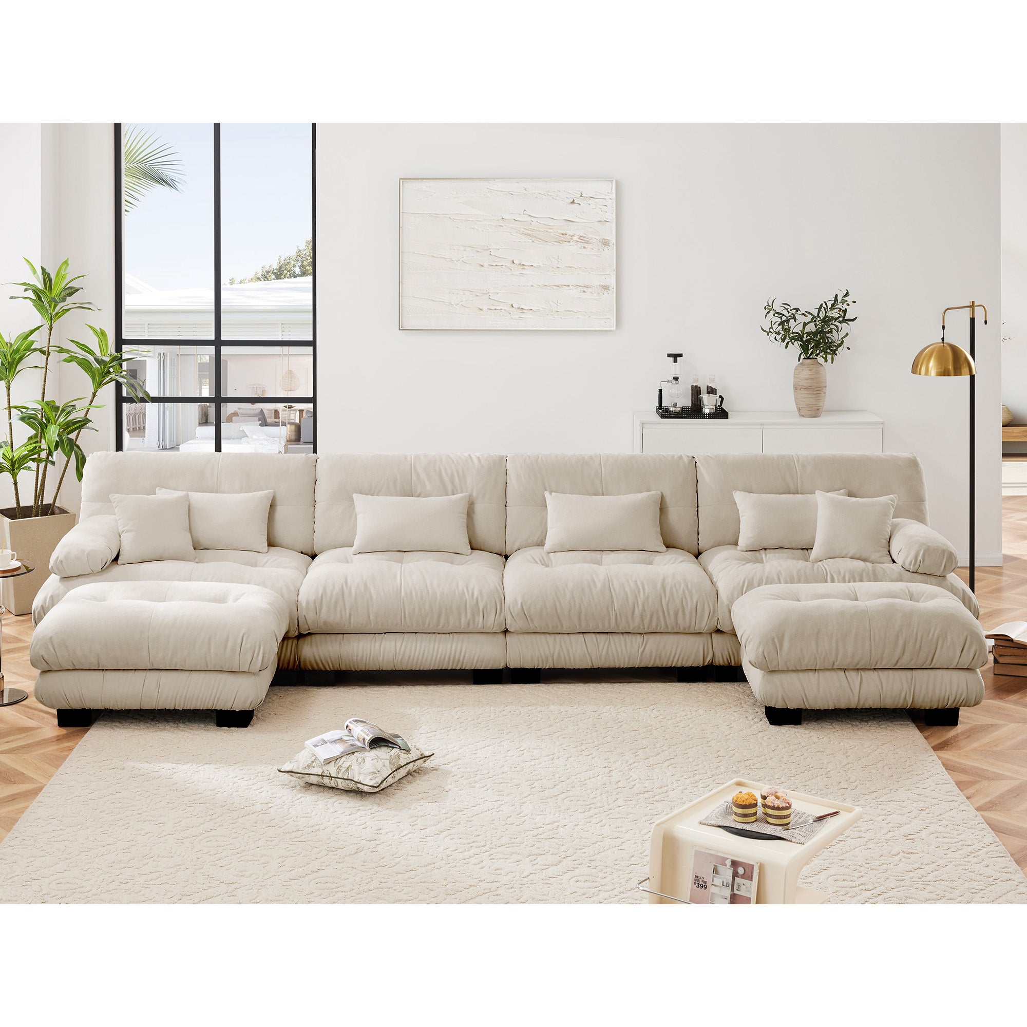 Monterey 173" Oversized Modular Chenille U-Shaped Cloud Sectional Sofa with 2 Ottomans