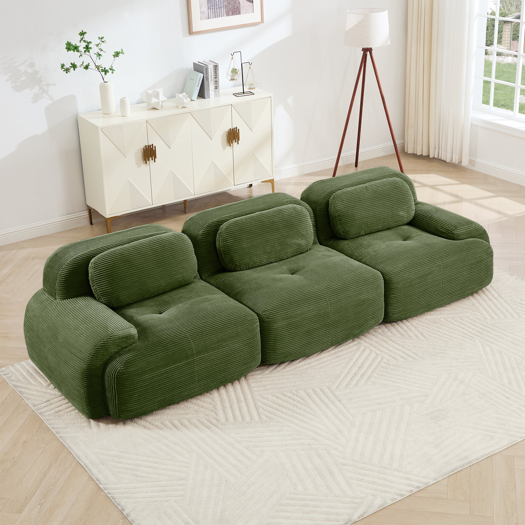 Anchorage 116" Modular Corduroy 3-Seater Sofa with Curved Armrest