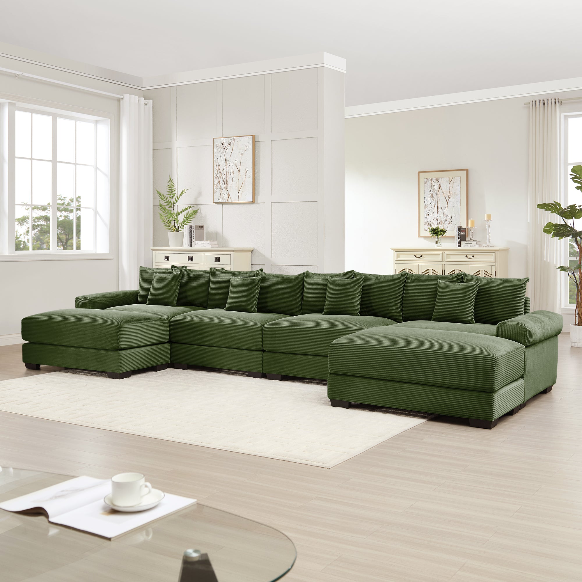 Albany 168" Modular Corduroy Cloud U-Shaped Sectional Sofa with Ottomans