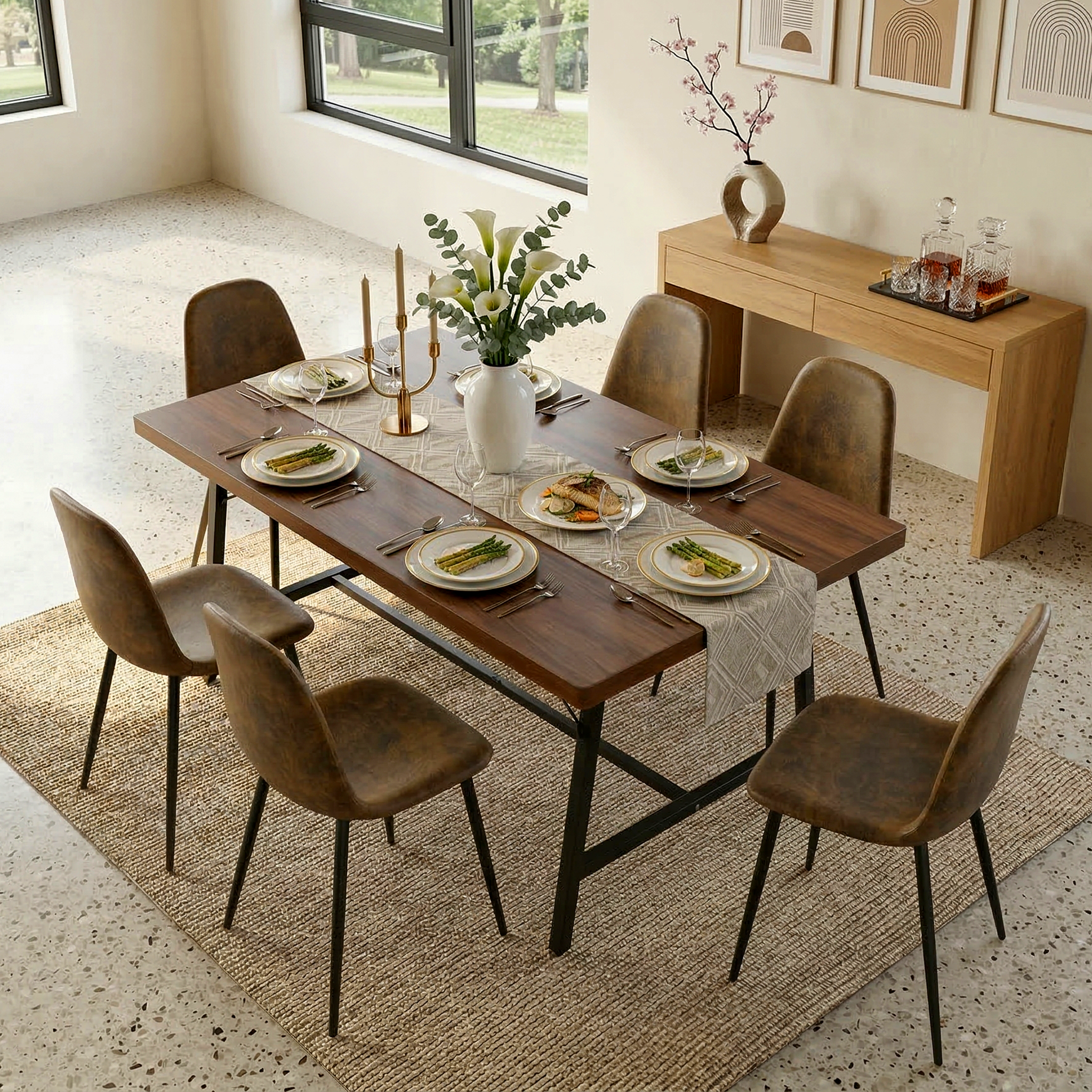 FORS Industrial MDF Dining Table 63" x 35" Modern Crimson