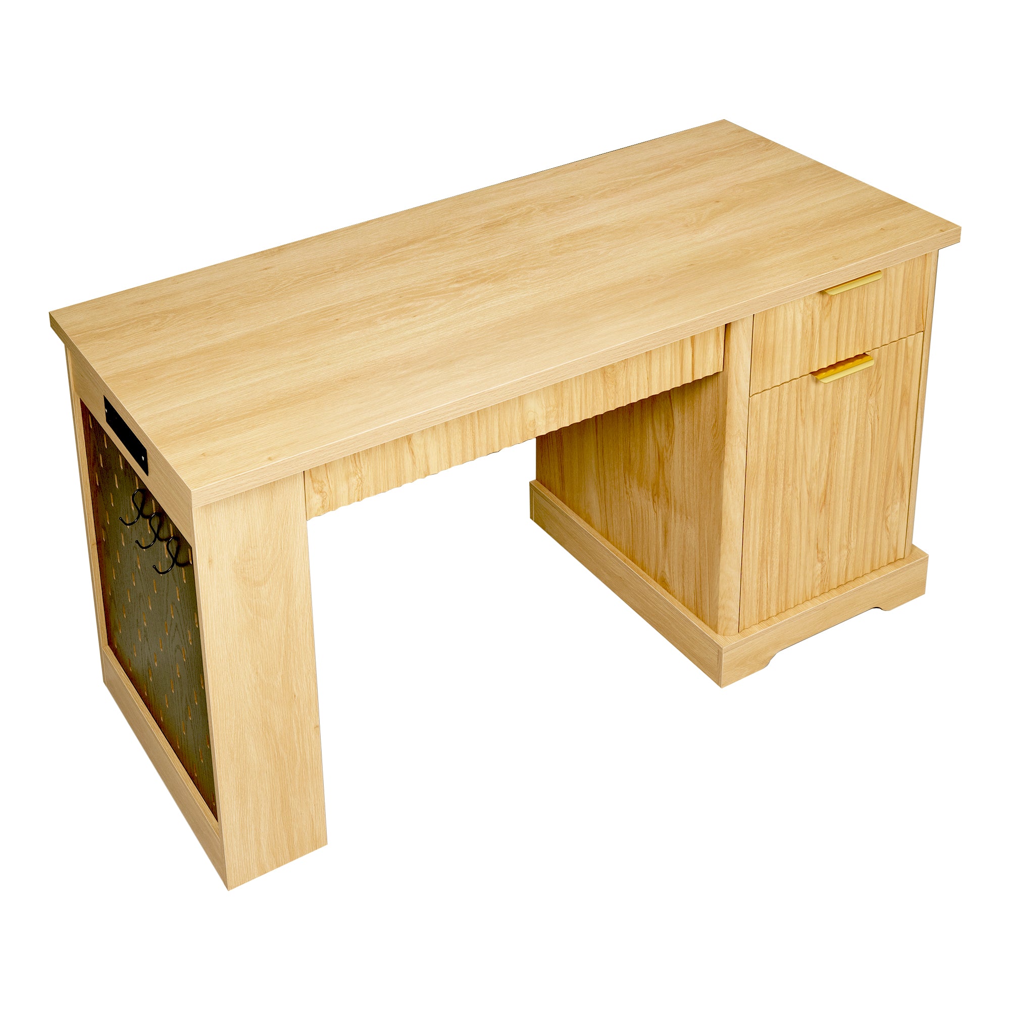 Vexon 55" Modern Fluted Writing Desk with Storage Cabinet and Charging Station