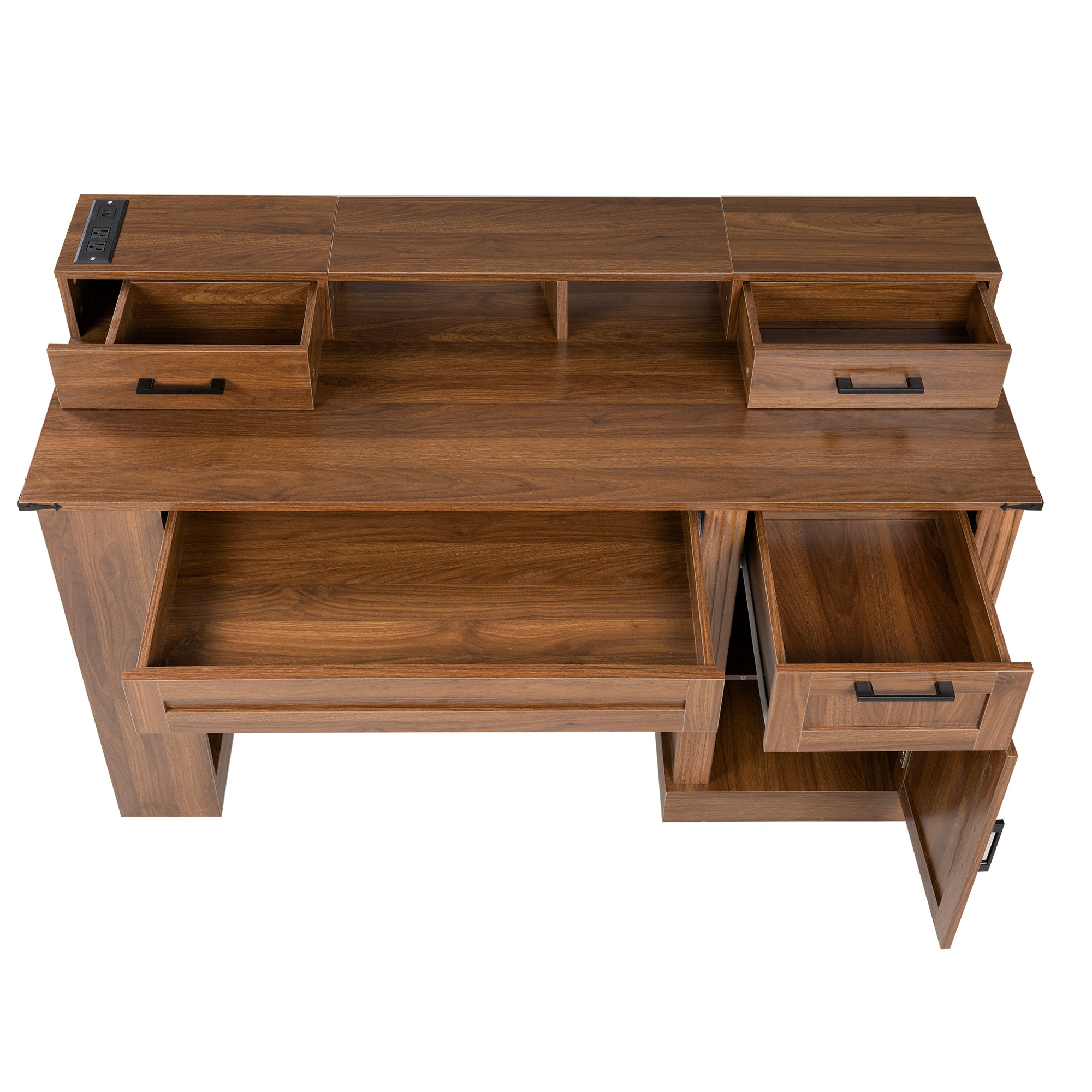 Kova 55" Farmhouse Office Desk with Storage Cabinet, Keyboard Tray and Charging Station