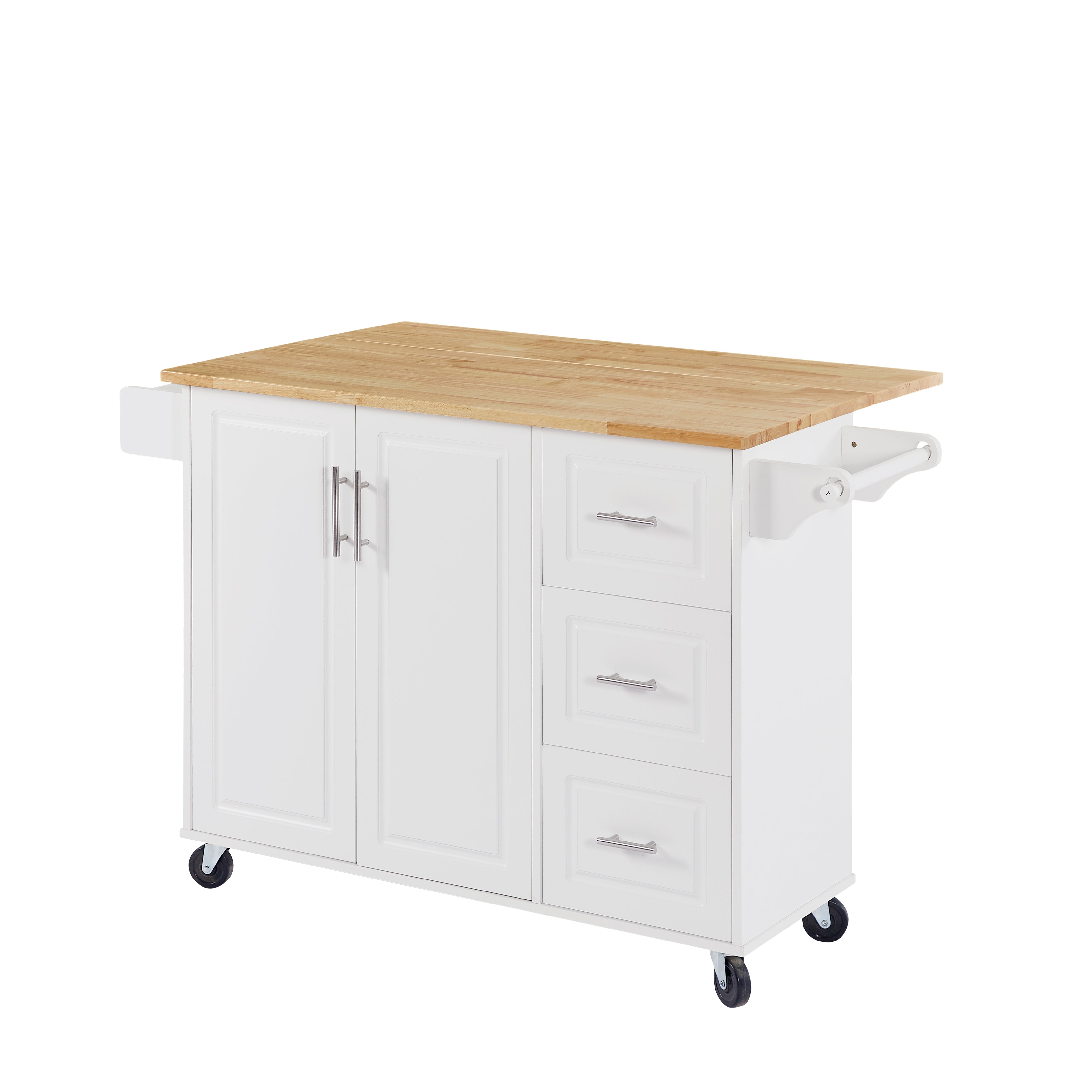 Sumatra 53" Rolling Kitchen Island with Solid Wood Countertop and Drop Leaf