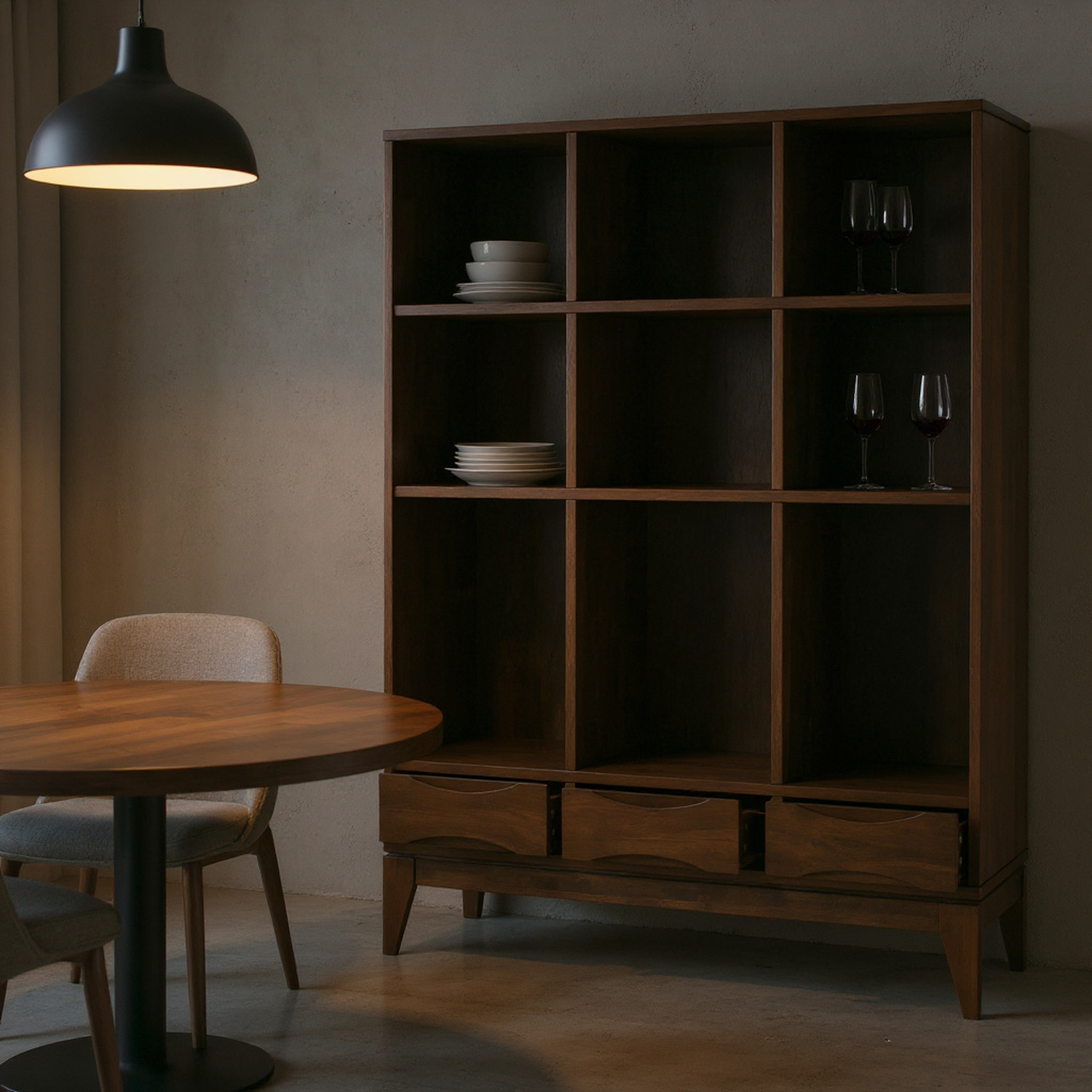 Cube Storage with Drawers - Walnut Brown