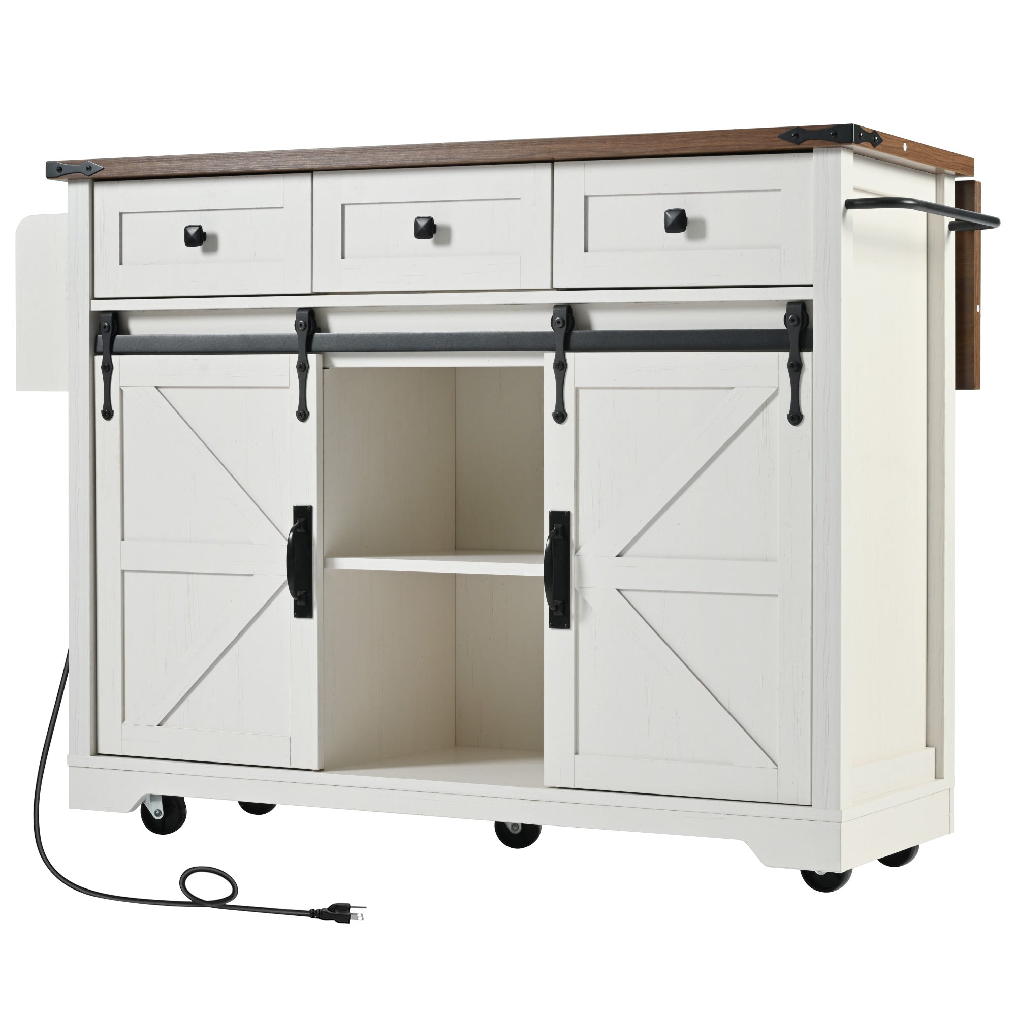 Vilnius 53.7" Farmhouse Kitchen Island Rolling Cart with Drop Leaf