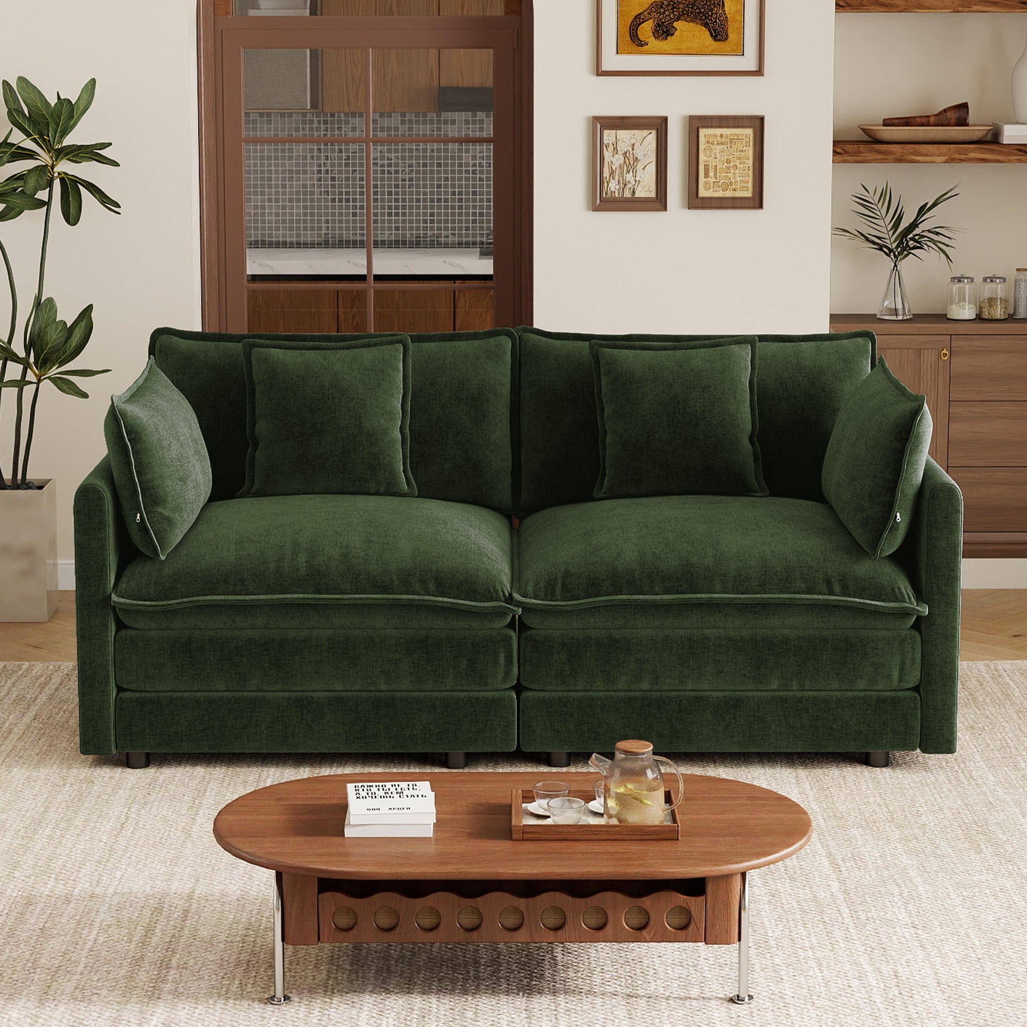 Princeton 71" Modern Modular Chenille Loveseat Sofa with Pillows