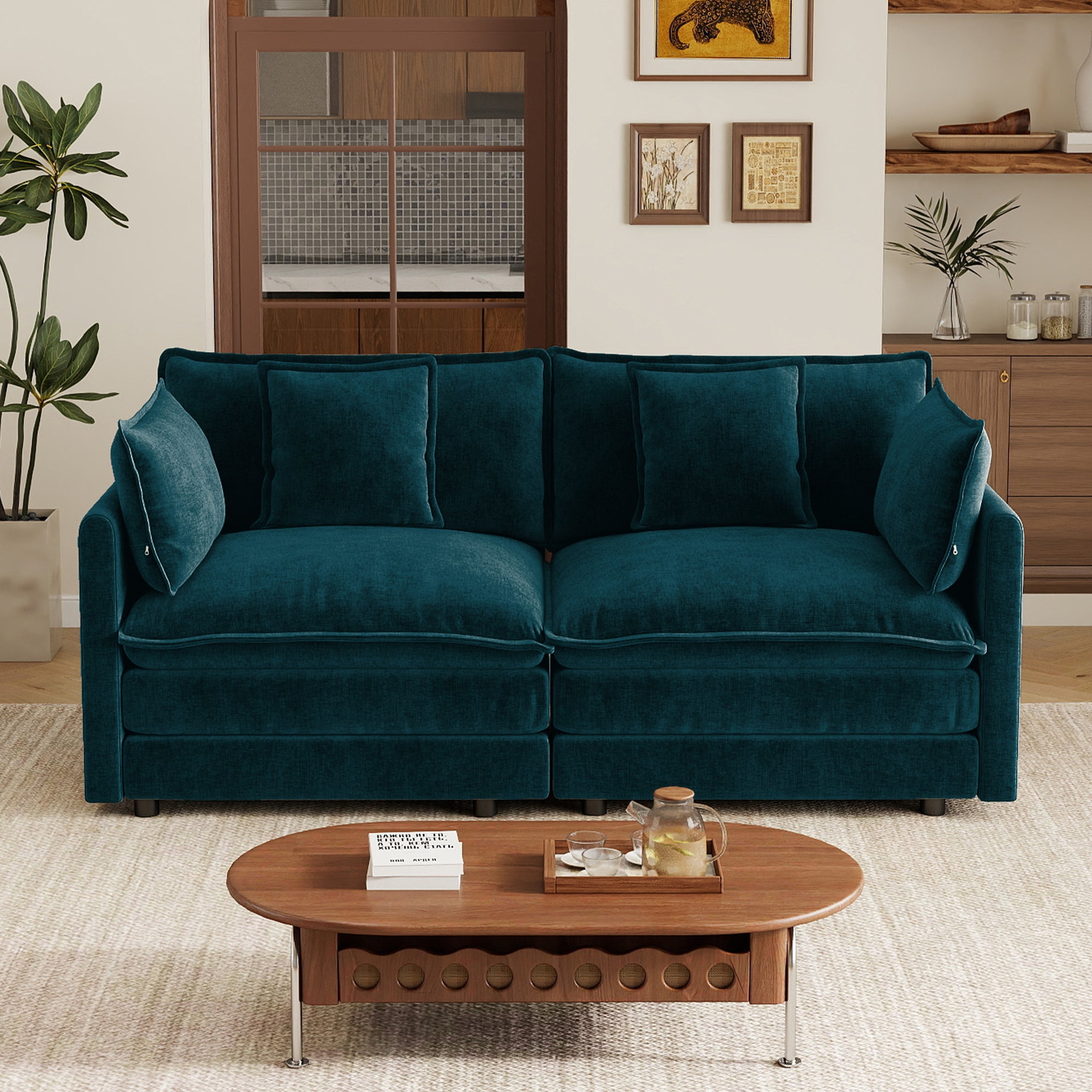 Princeton 71" Modern Modular Chenille Loveseat Sofa with Pillows