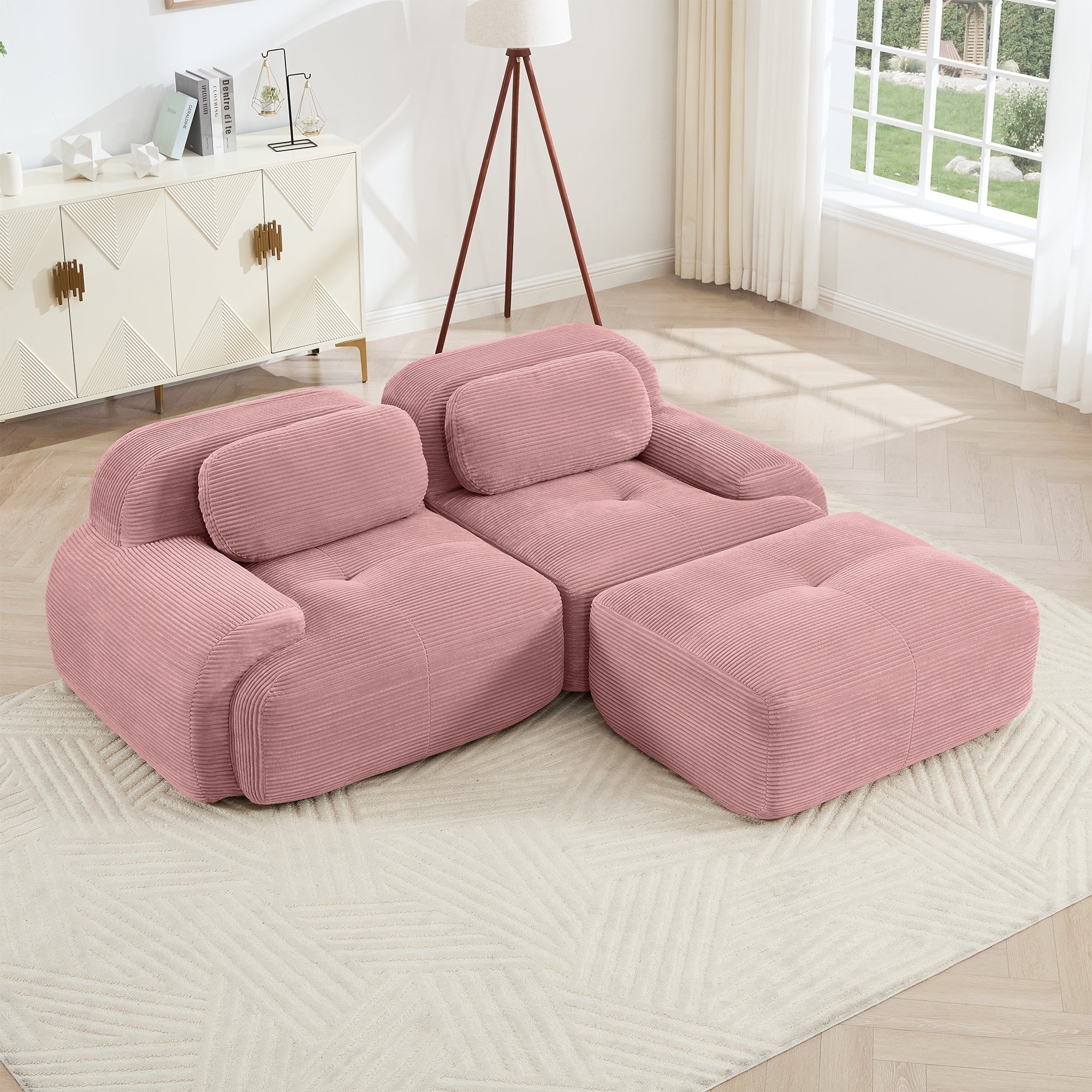 Anchorage 80" L-Shaped Modular Corduroy Cloud Sofa with Ottoman