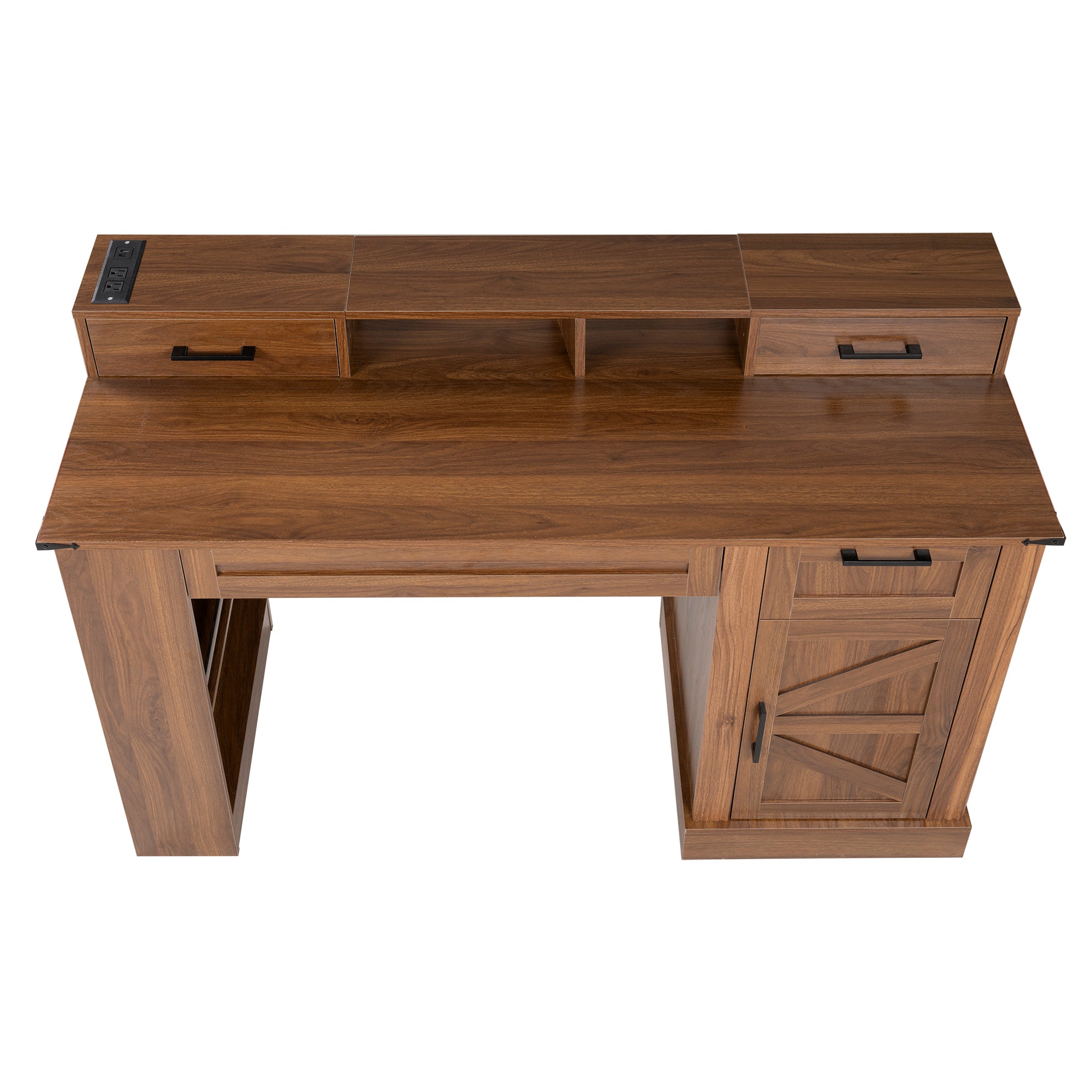 Kova 55" Farmhouse Office Desk with Storage Cabinet, Keyboard Tray and Charging Station