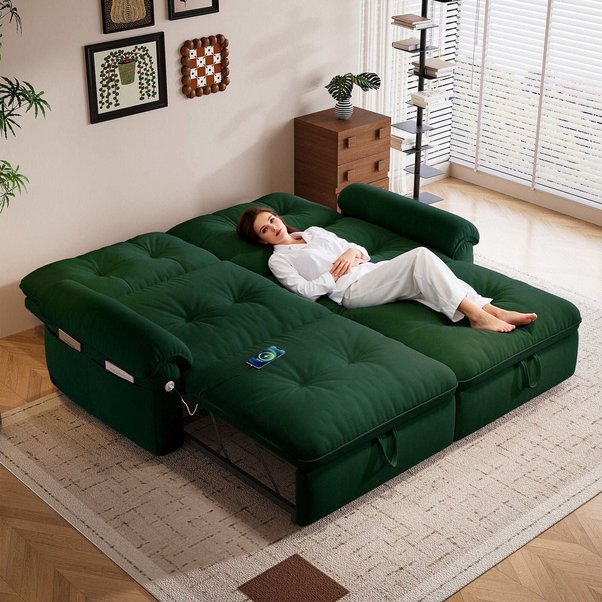 Hillcrest 77" Convertible Sofa Bed with Adjustable Backrest and Side Pockets