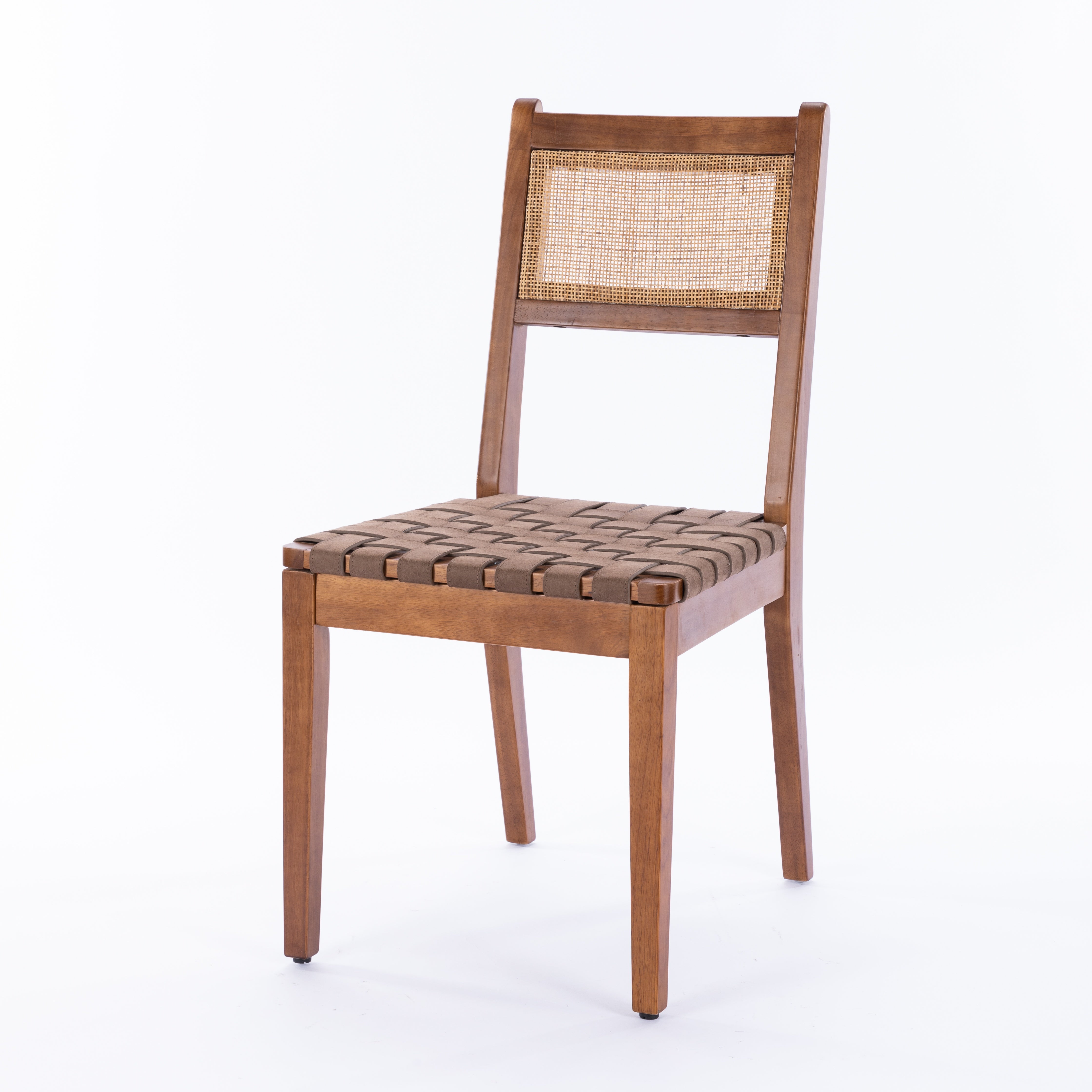 Tagus Modern Rattan Leather Woven Strips Dining Chair Set of 2