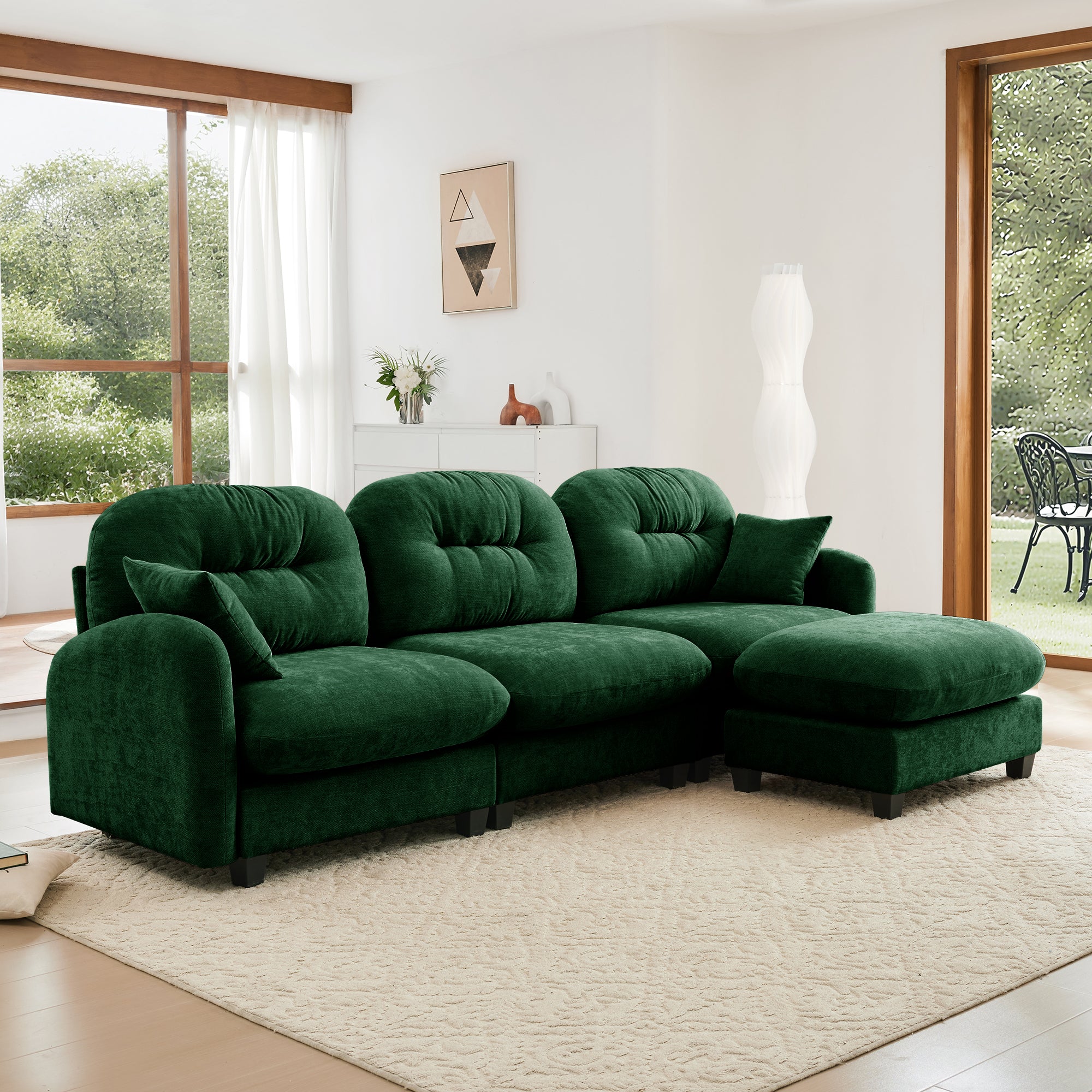 Roselyn 107" Modular Chenille Cloud L-Shaped Sectional Sofa with Ottoman