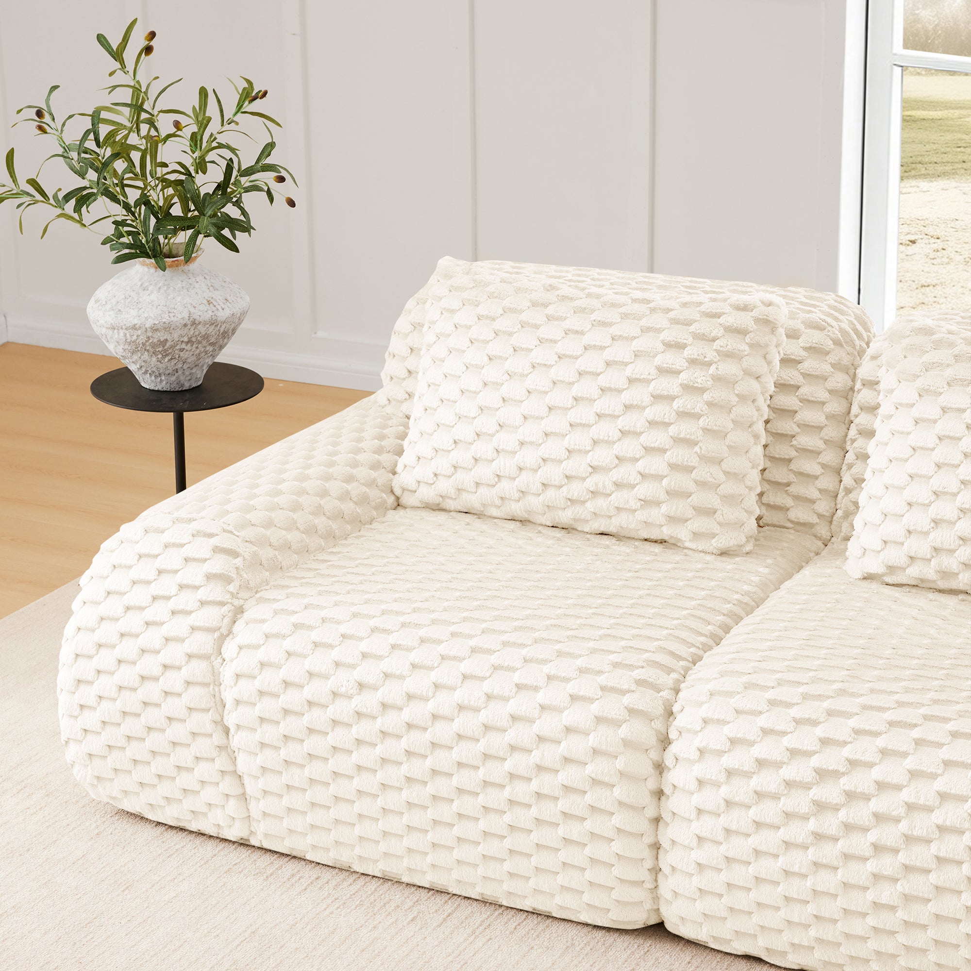 Olathe 114" Modular Flannelette Fabric L-Shaped Sectional Sofa with Movable Ottoman