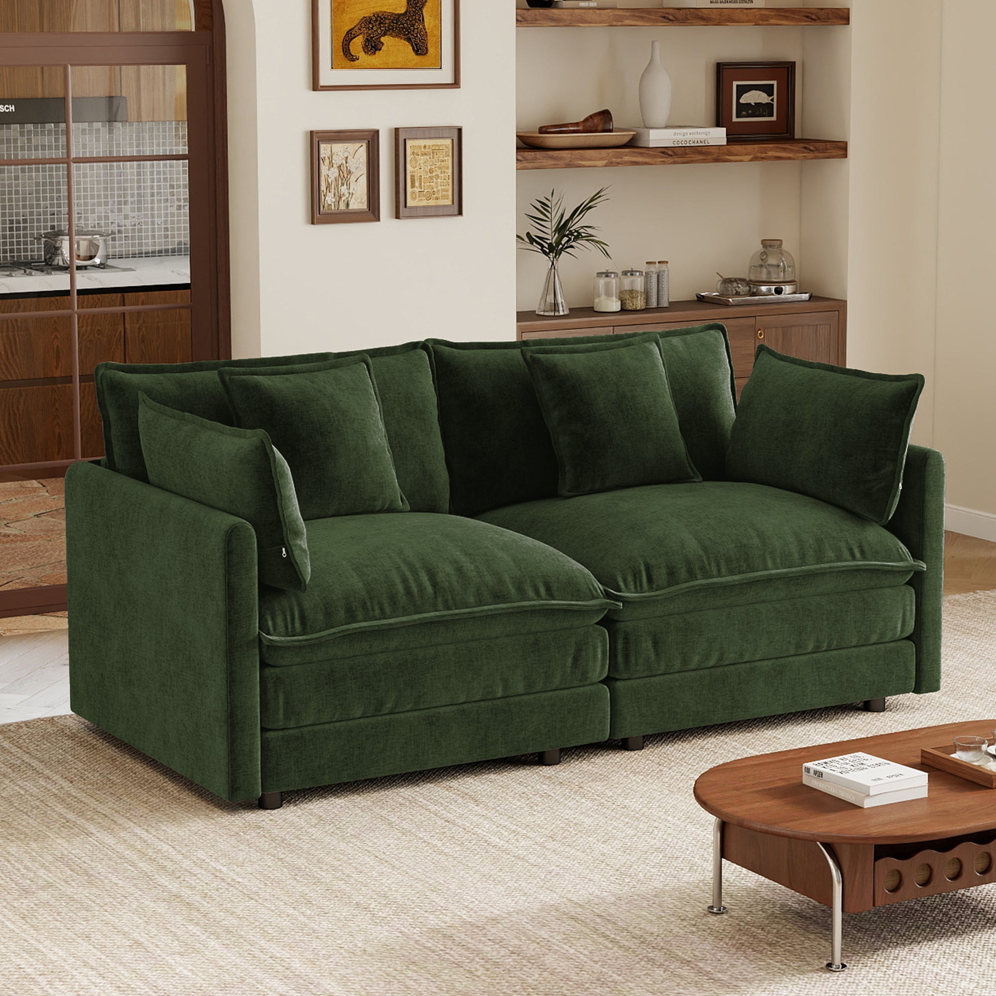 Princeton 71" Modern Modular Chenille Loveseat Sofa with Pillows