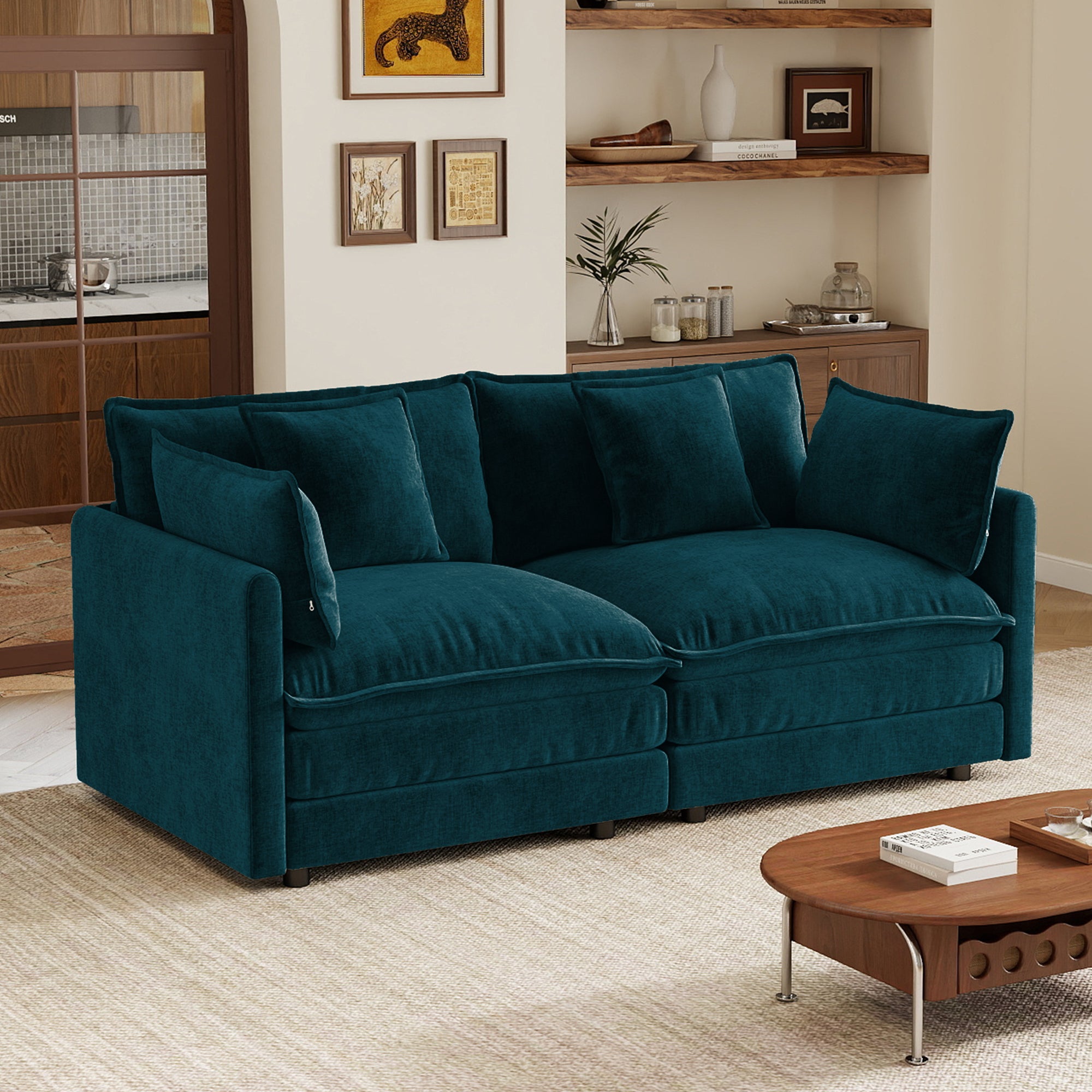 Princeton 71" Modern Modular Chenille Loveseat Sofa with Pillows