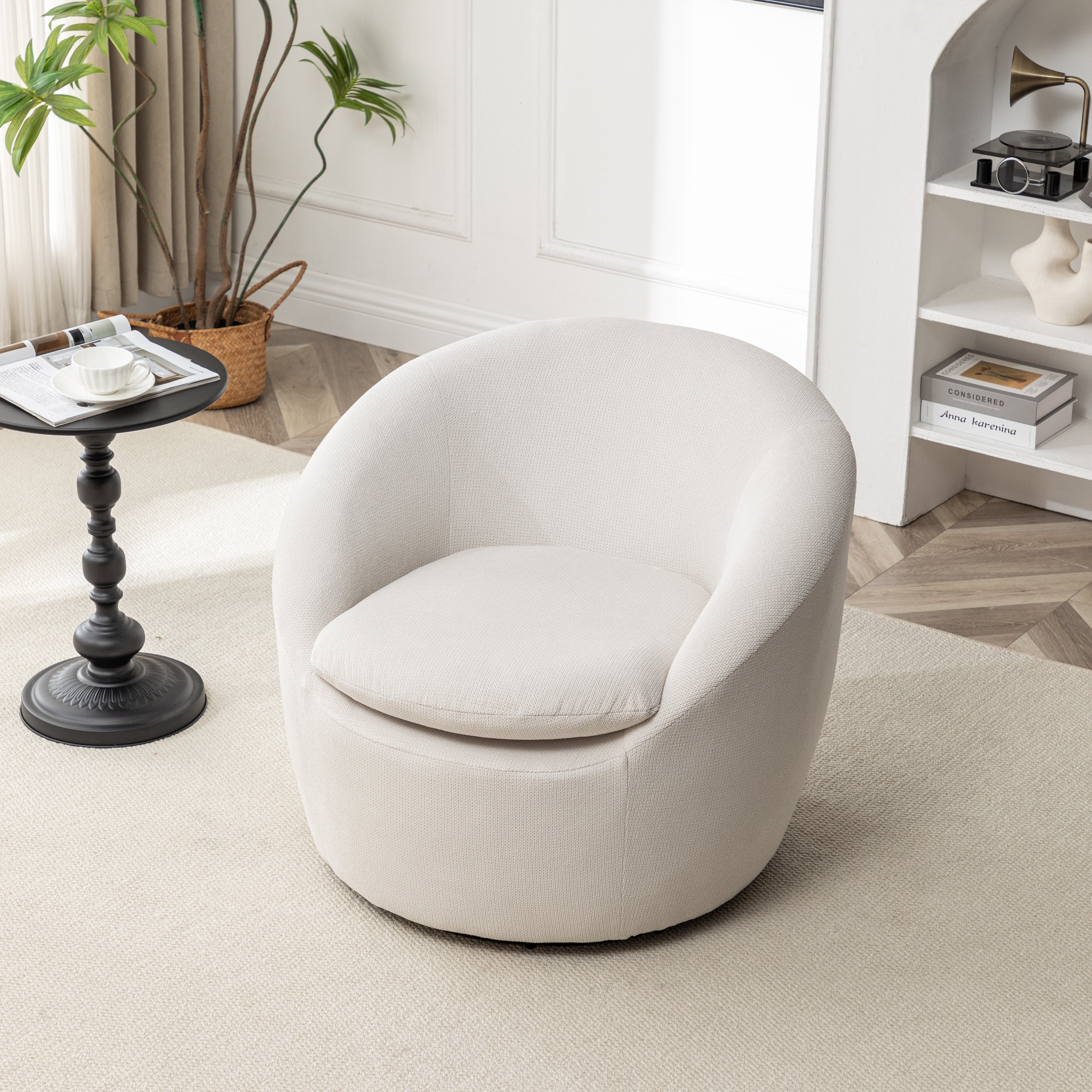 Homy Casa Eloa 29.5" Modern Beige Teddy Fabric Swivel Barrel Chair