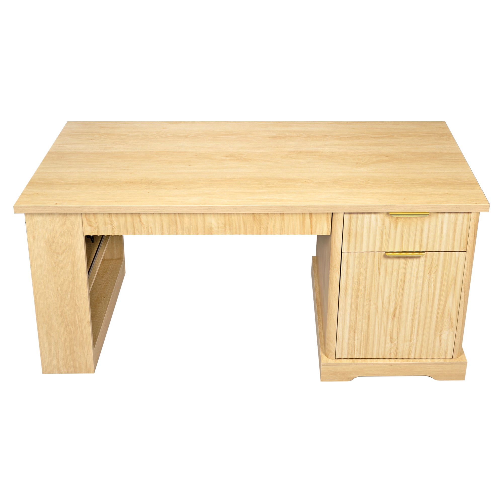 Vexon 55" Modern Fluted Writing Desk with Storage Cabinet and Charging Station