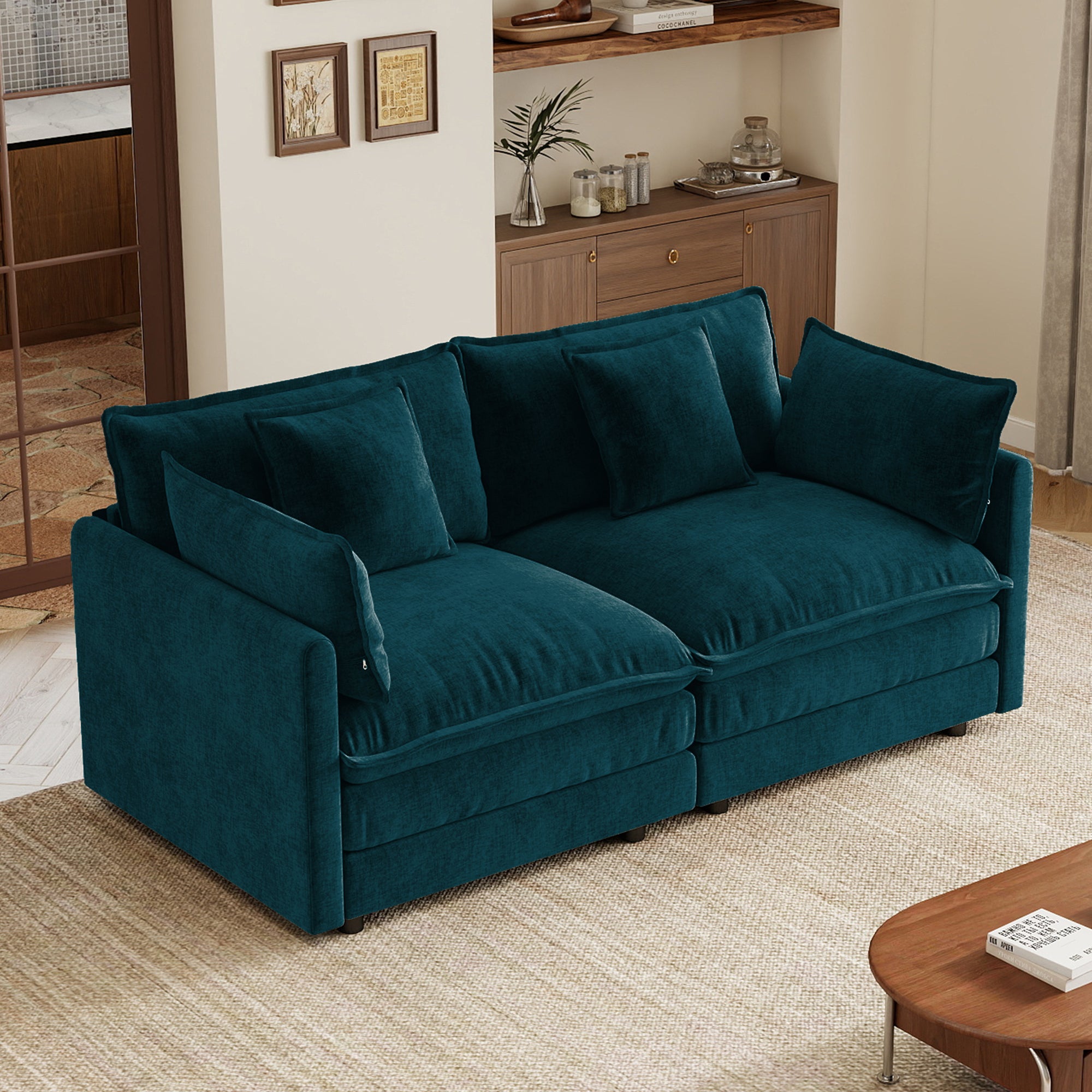 Princeton 71" Modern Modular Chenille Loveseat Sofa with Pillows