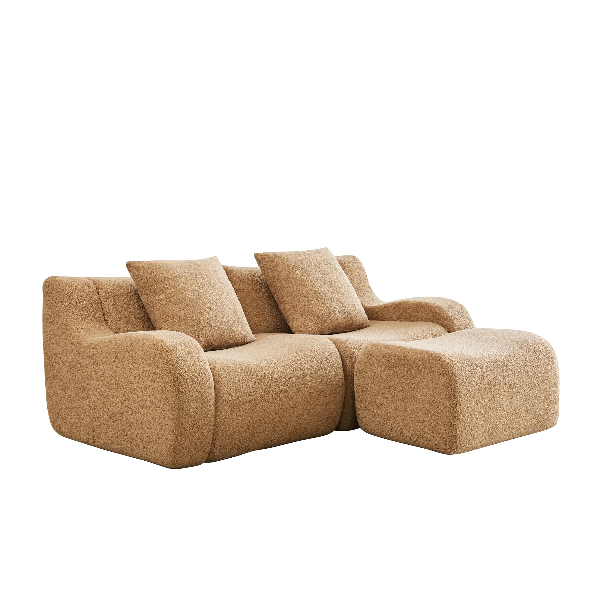 Chico 83" Modular Teddy Fabric L-Shaped Loveseat Sofa with Movable Ottoman