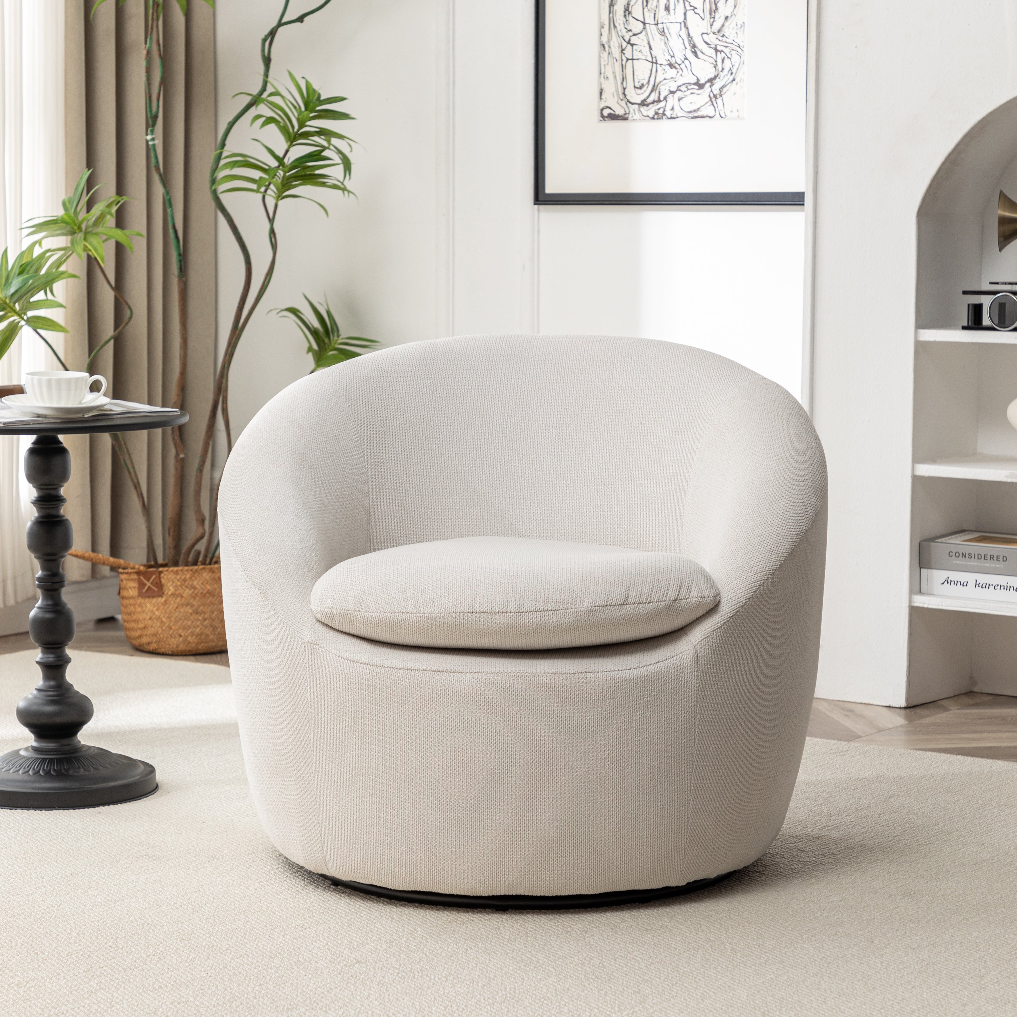 Homy Casa Eloa 29.5" Modern Beige Teddy Fabric Swivel Barrel Chair