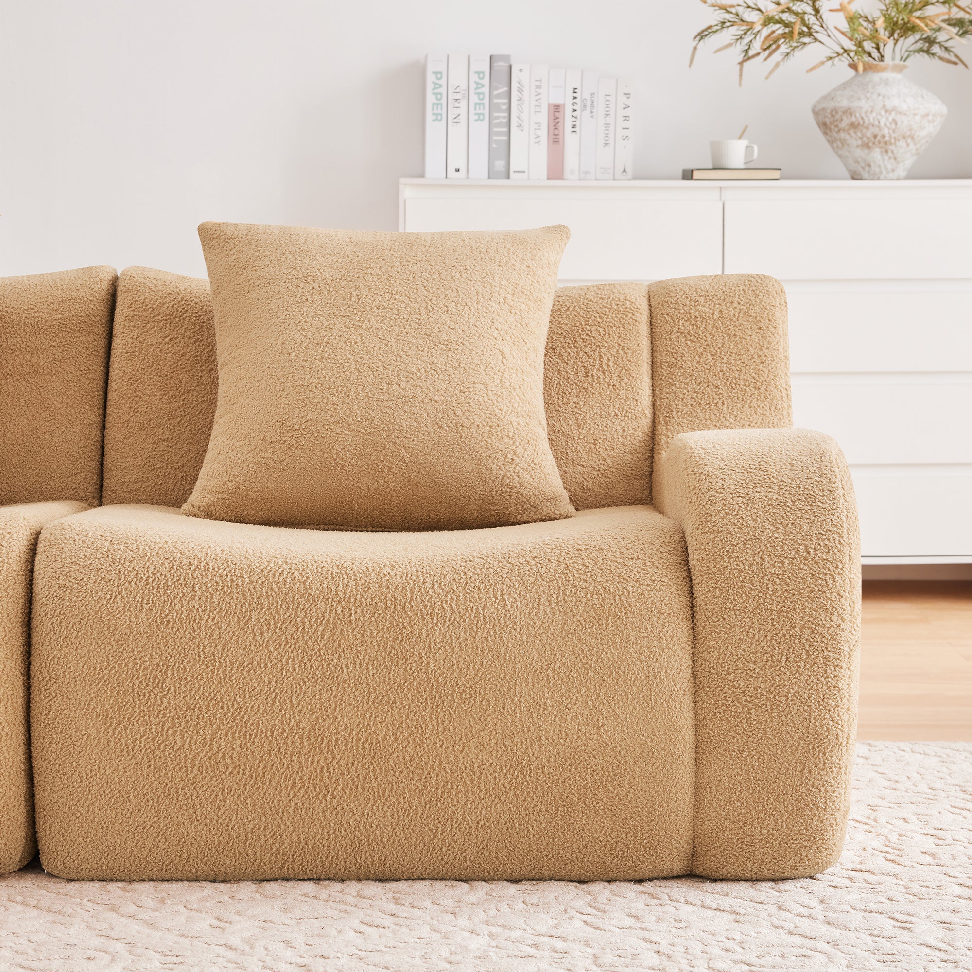 Chico 83" Modular Teddy Fabric L-Shaped Loveseat Sofa with Movable Ottoman