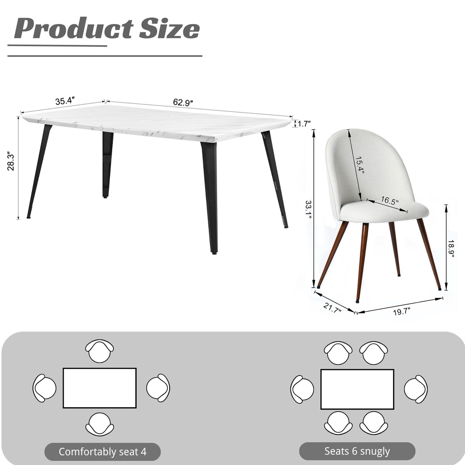 Stan 5 Piece White & Haven Upholstered Dining Set