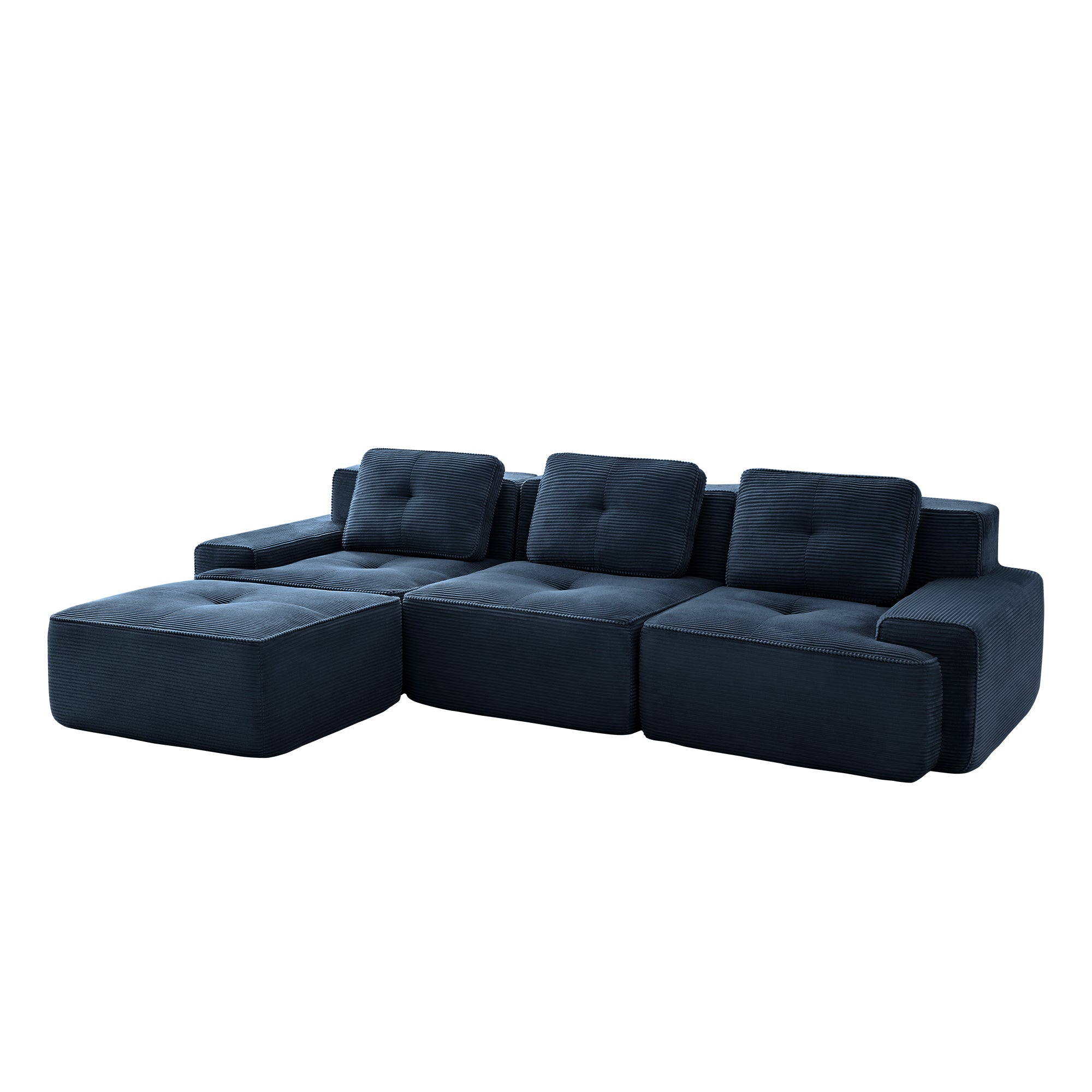 Racine 117" Modular Corduroy Fabric L-Shaped Sectional Sofa with Movable Ottoman