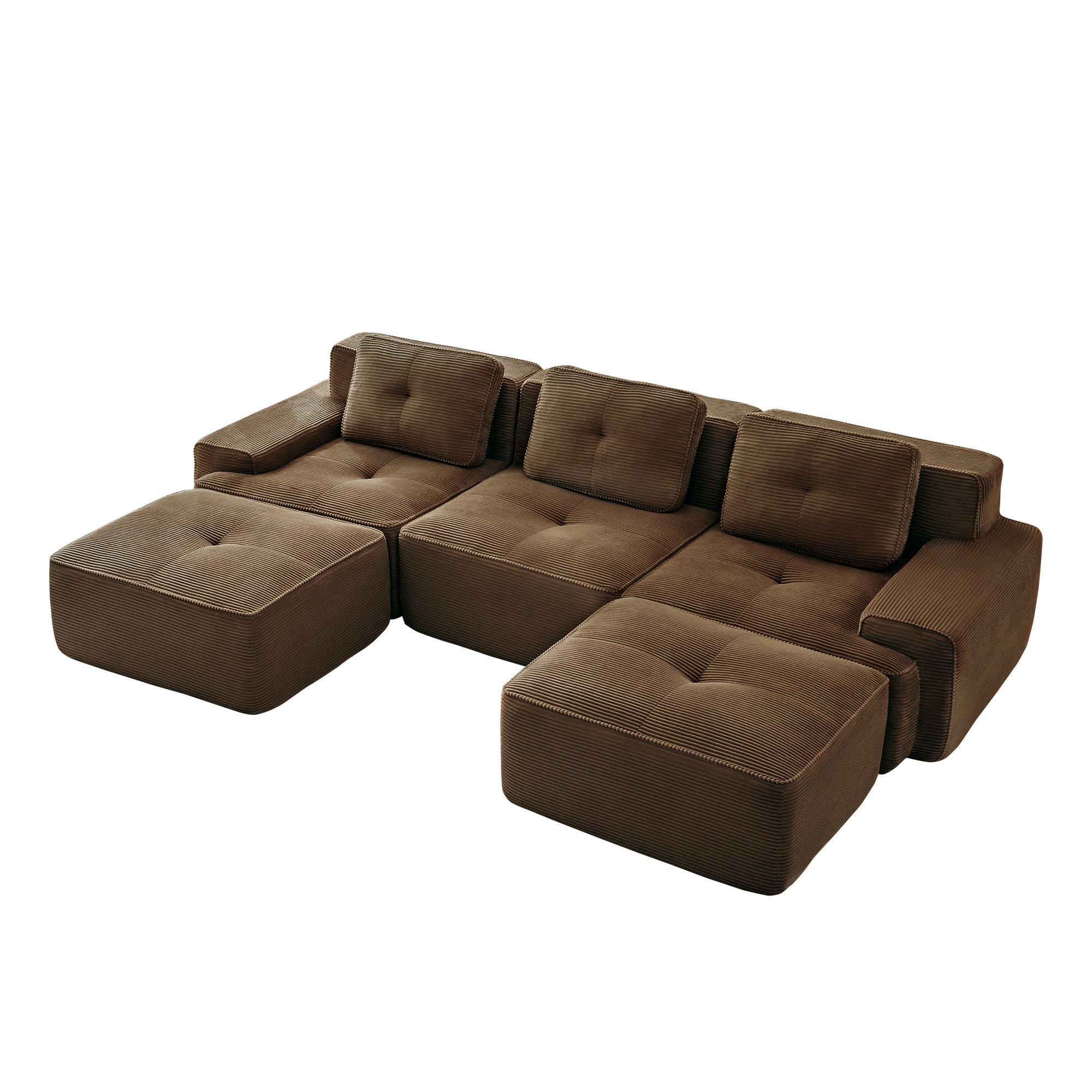 Racine 117" Modular Corduroy Fabric U-Shaped Sectional Sofa with Deep Seat and Movable Ottoman