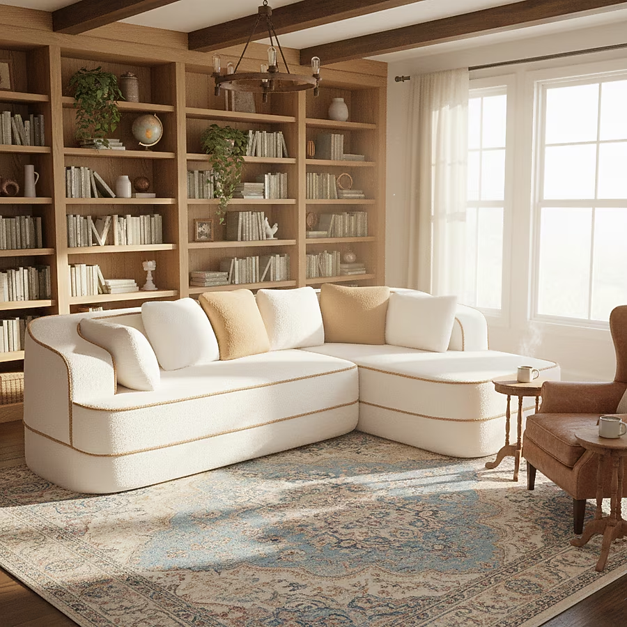 Gilbert 106" Teddy Fabric Modular Sectional Sofa with Right L-Shaped Chaise