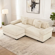 Albany 92" Modular Corduroy Cloud L-Shaped Sectional Sofa with Ottoman
