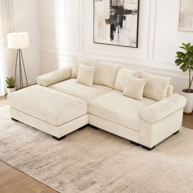 Albany 92" Modular Corduroy Cloud L-Shaped Sectional Sofa with Ottoman