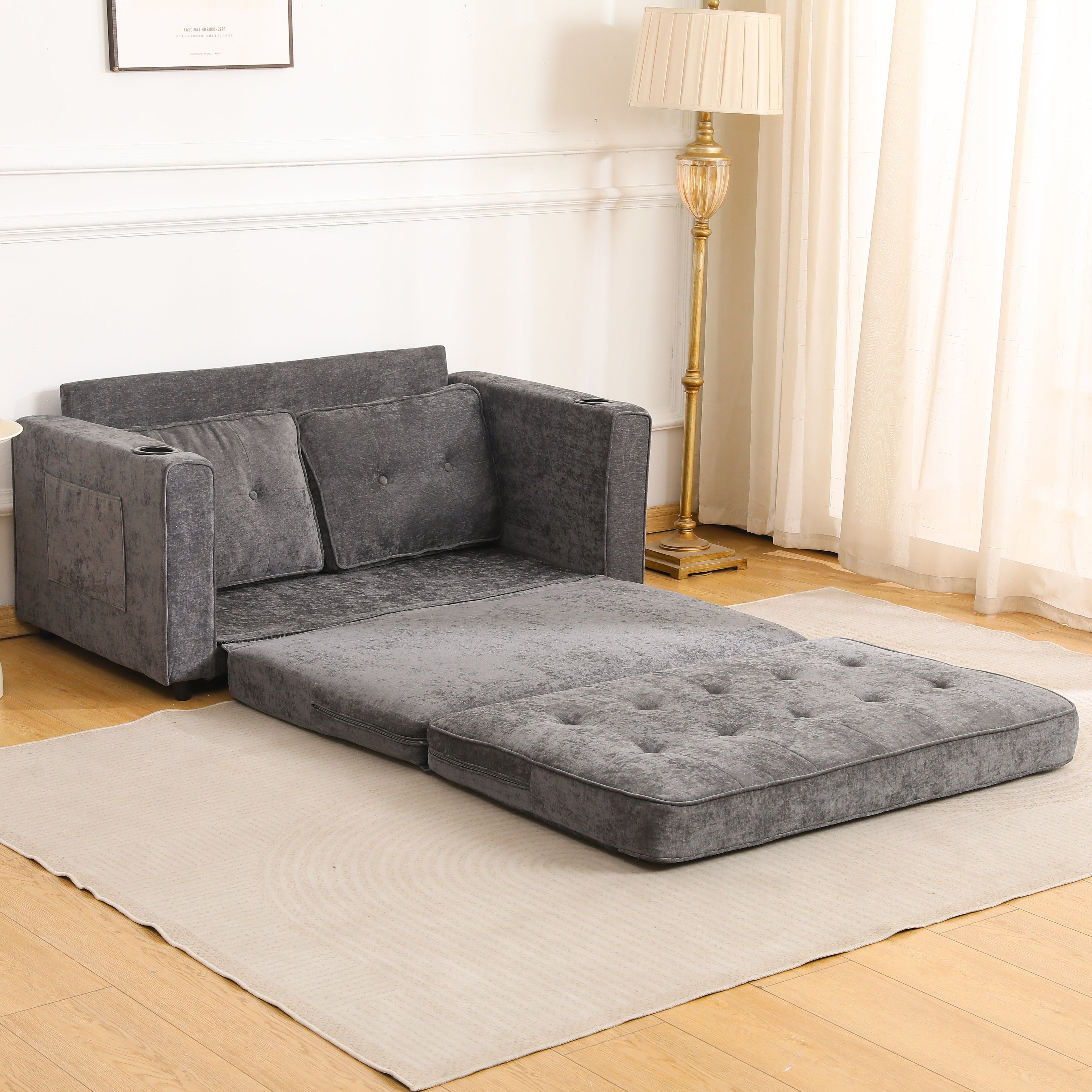 Tribeca 55" Velvet 3 Fold Sofa Bed with Side Pockets