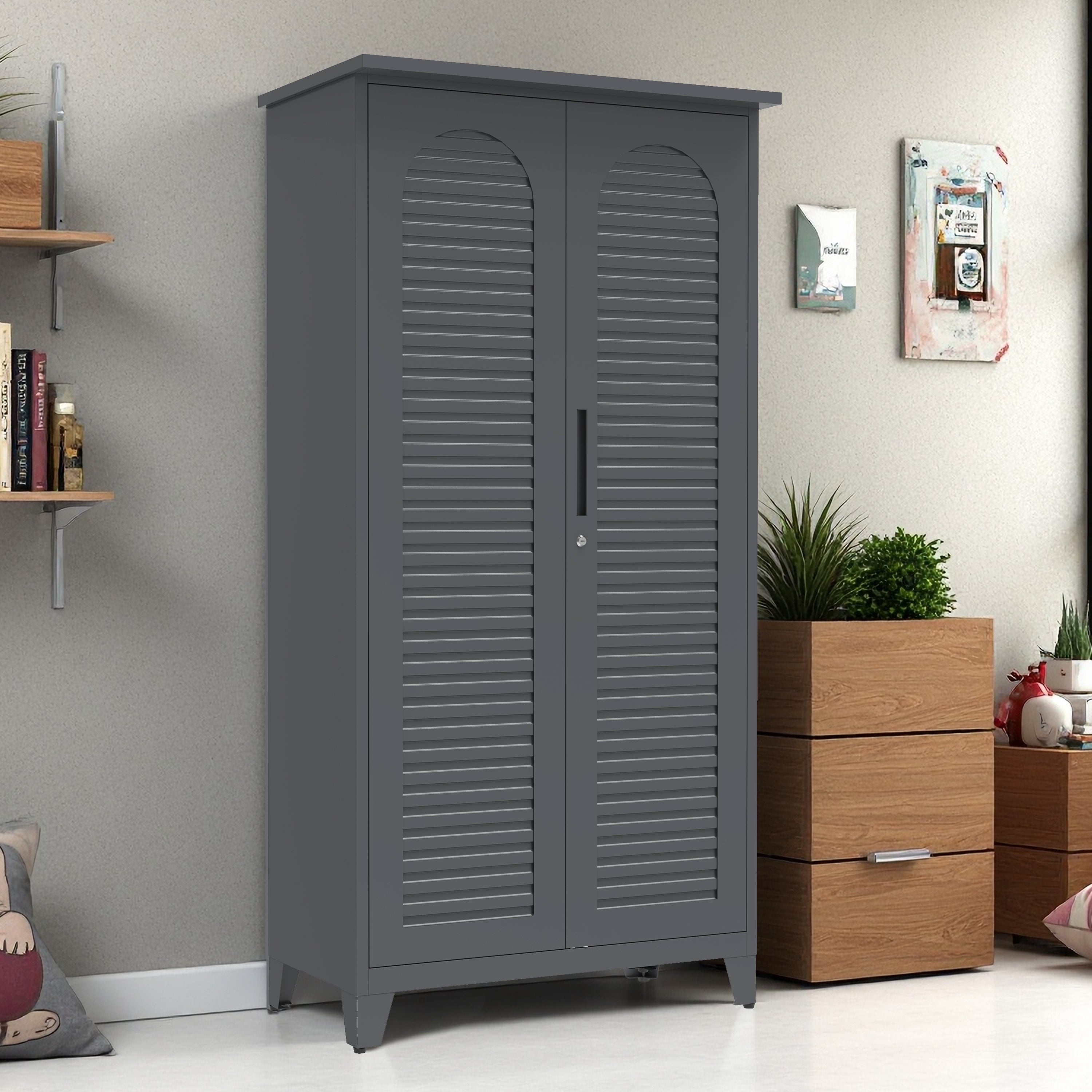 Linz 73" Lockable Metal Storage Cabinet with Adjustable Shelves