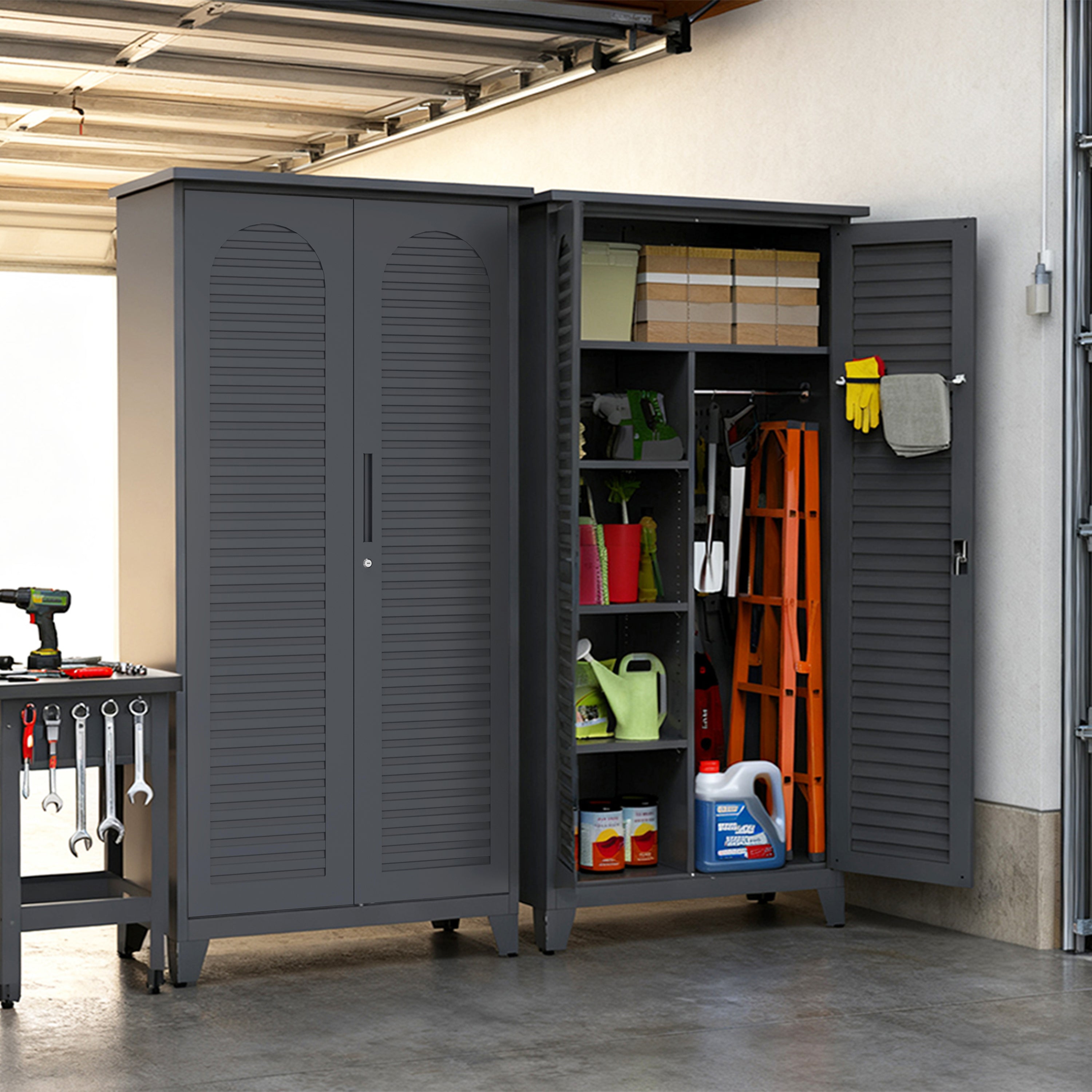 Linz 73" Lockable Metal Storage Cabinet with Adjustable Shelves