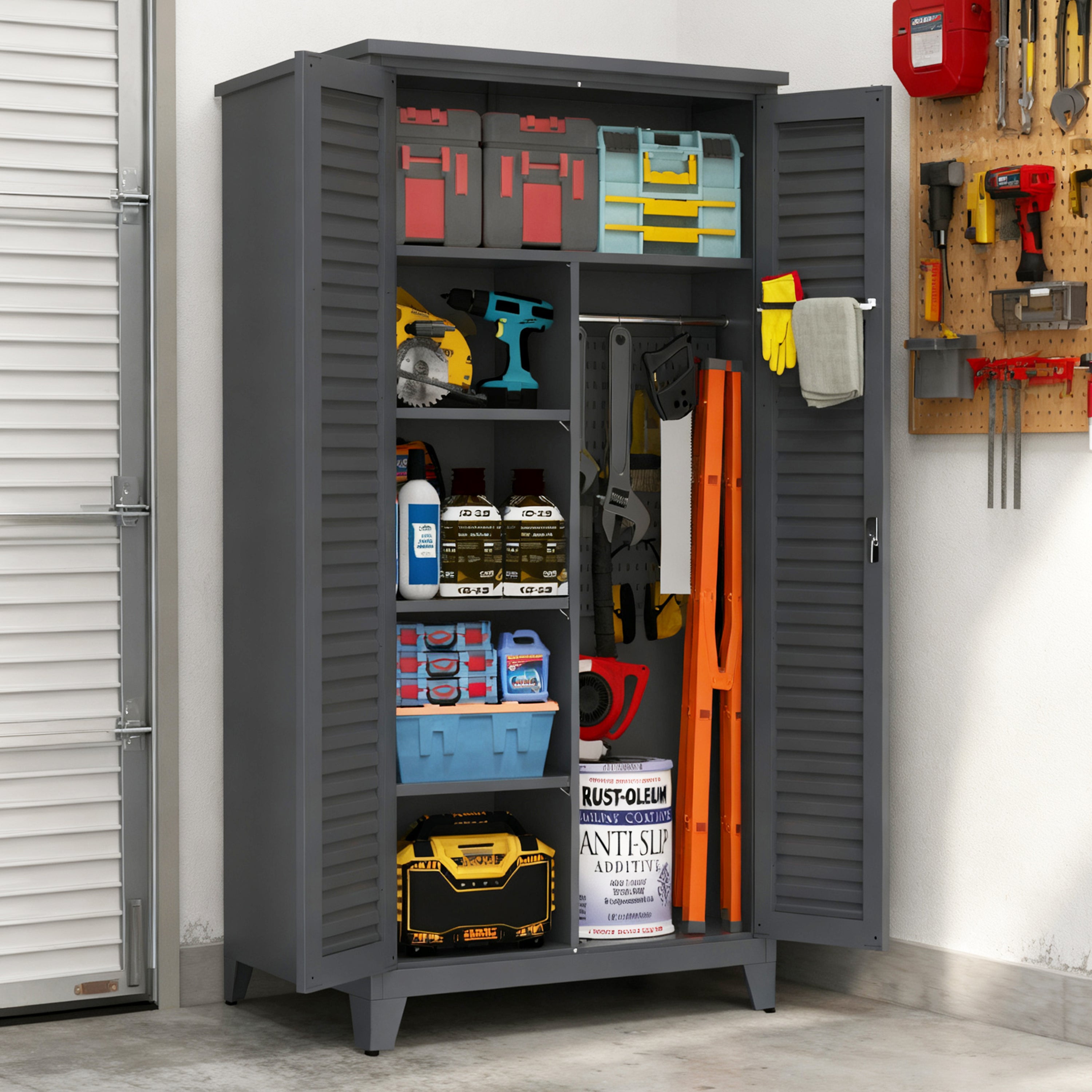Linz 73" Lockable Metal Storage Cabinet with Adjustable Shelves