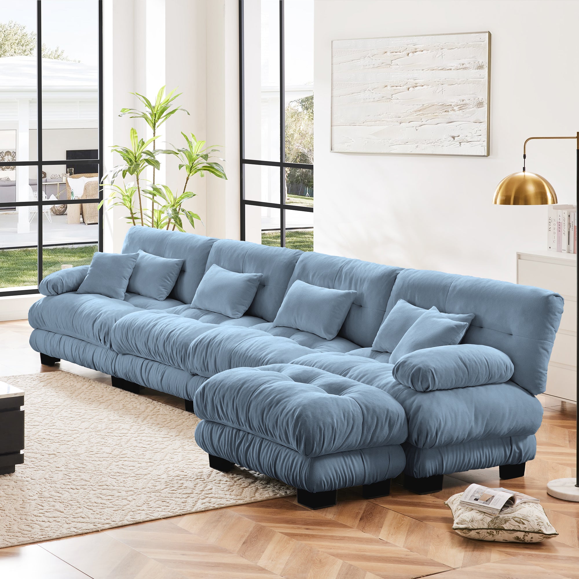 Monterey 173" Oversized Modular Chenille L-Shaped Cloud Sectional Sofa with Ottoman