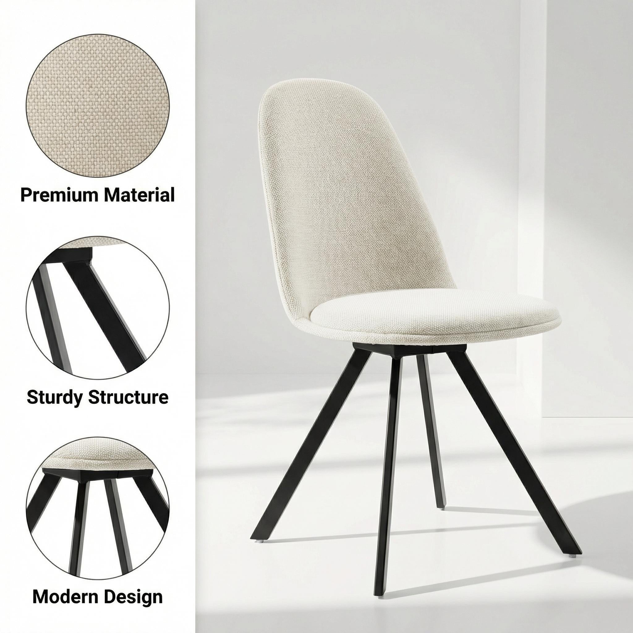 Homy Casa Clift 5PC Dining Set 31.5” White Round Dining Table with 4 Sunflower Swivel Beige Fabric Dining Chairs Open Box