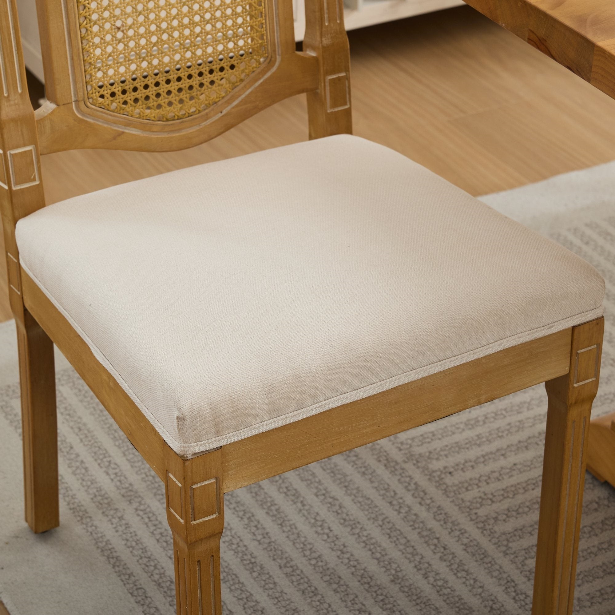 Shannon Fluted Solid Wood Cane Back Dining Chairs with Linen Seat Set of 2