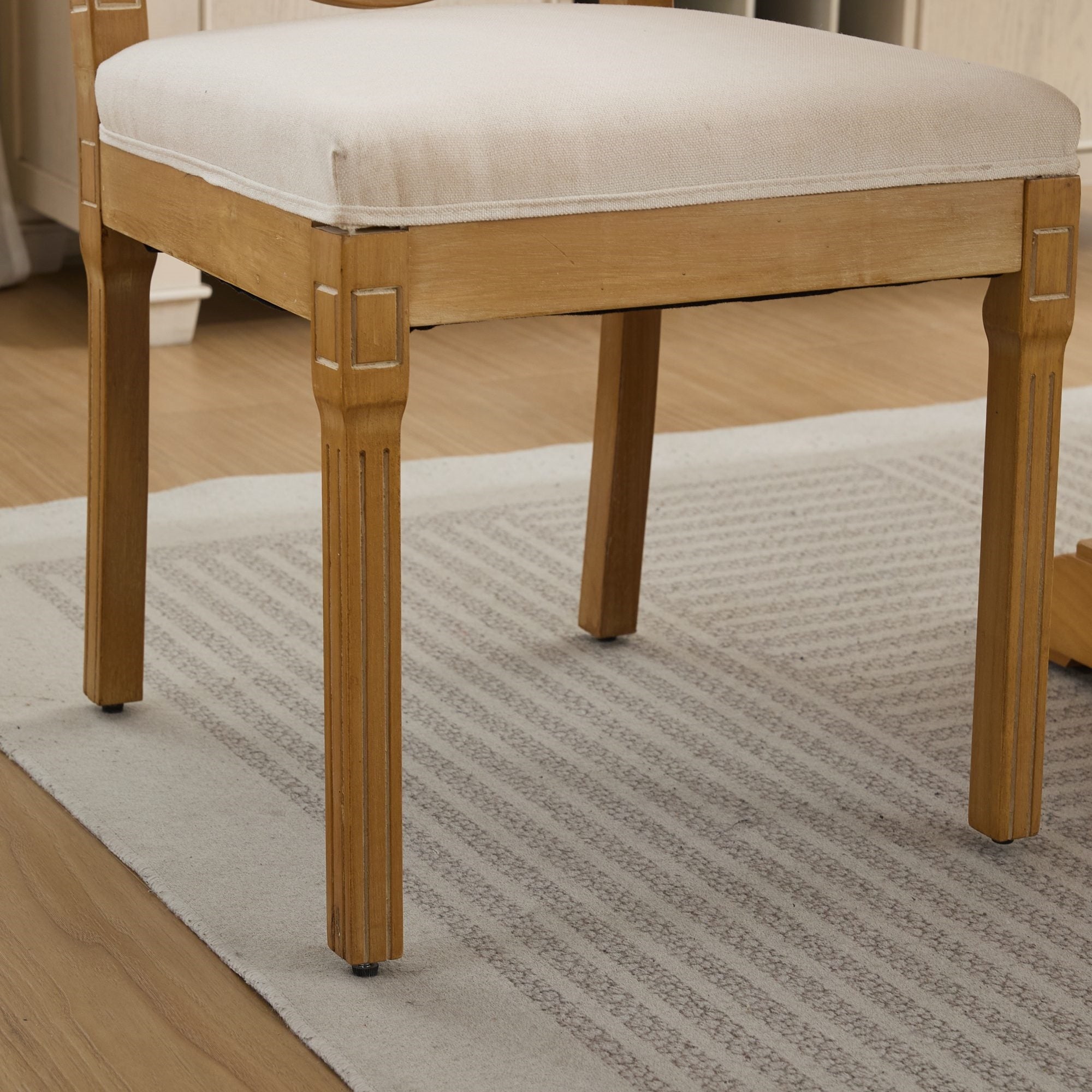 Shannon Fluted Solid Wood Cane Back Dining Chairs with Linen Seat Set of 2